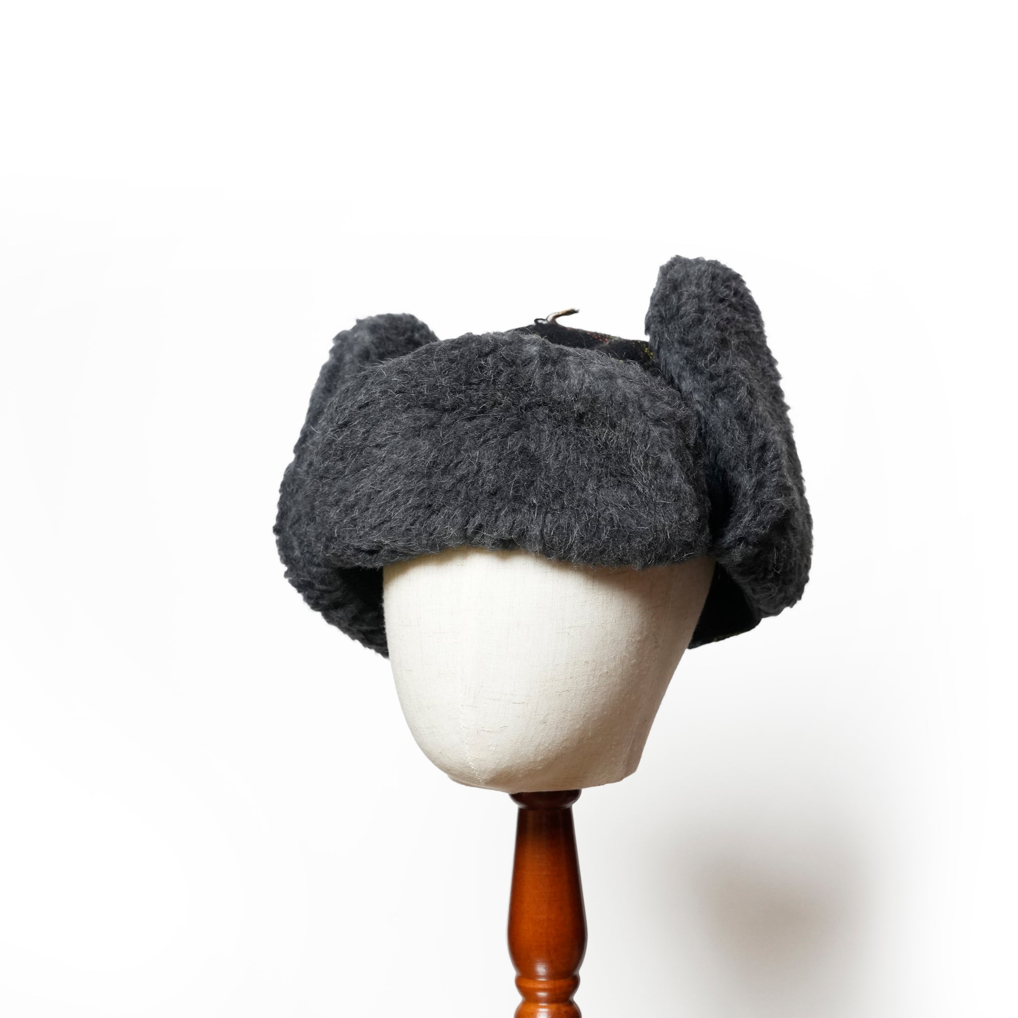 FRINGE WOOL CHECK RUSSIAN CAP  | Color_Black | No_sf25aw-23_black【STOF_ストフ】