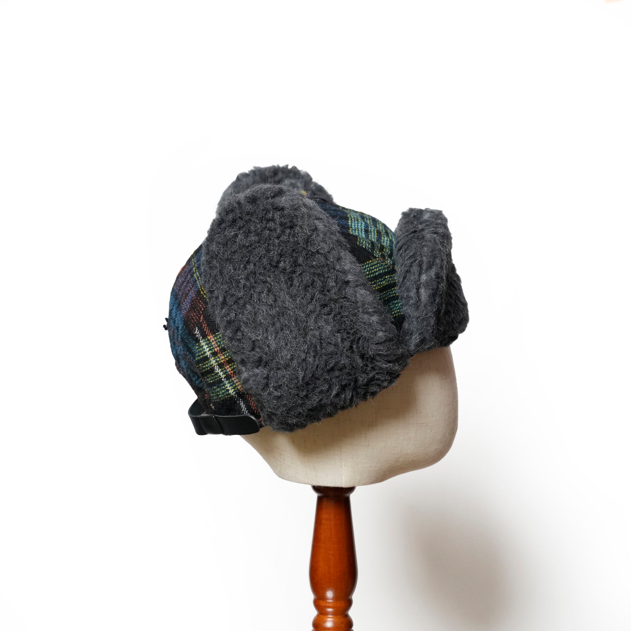 FRINGE WOOL CHECK RUSSIAN CAP  | Color_Black | No_sf25aw-23_black【STOF_ストフ】