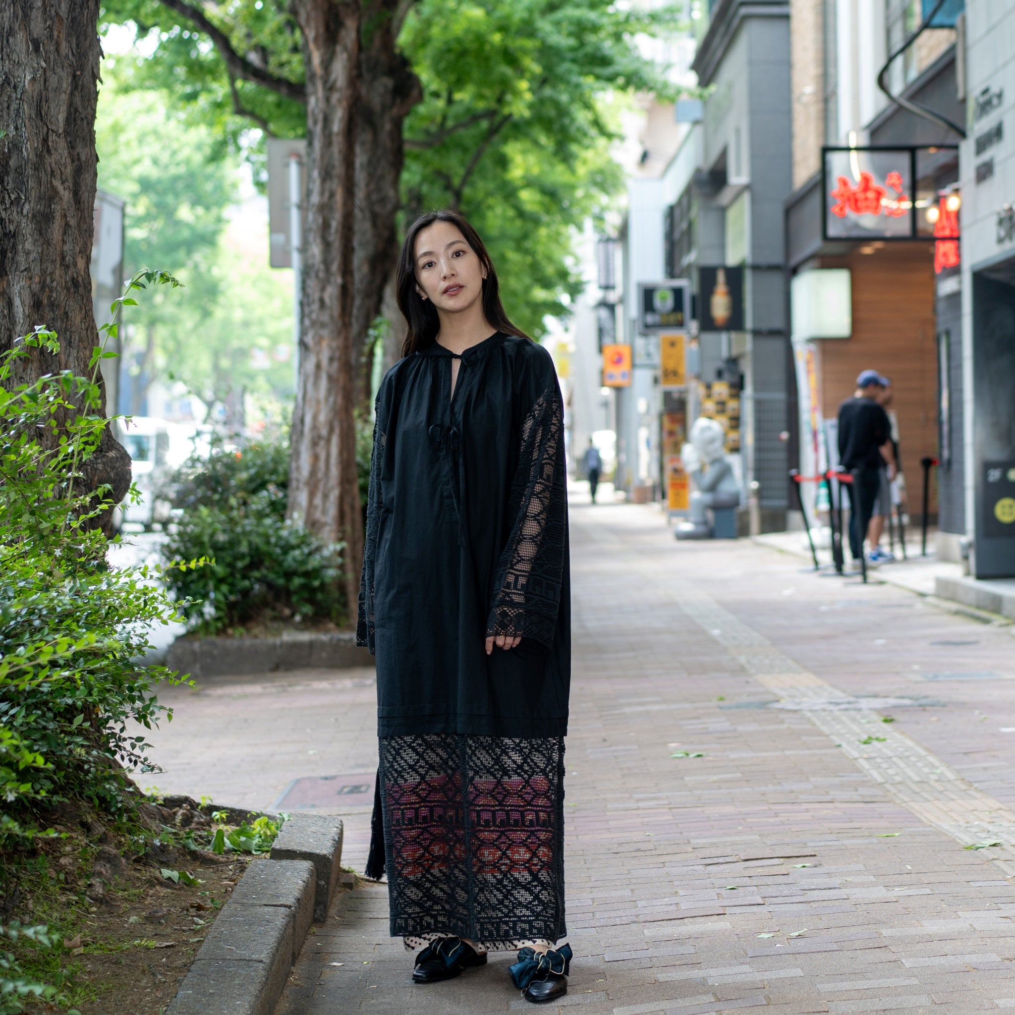 020441SS1B | GEOMETRIC LACE JOINT DRESS | Color:Black【SARA MALLIKA_サラマ