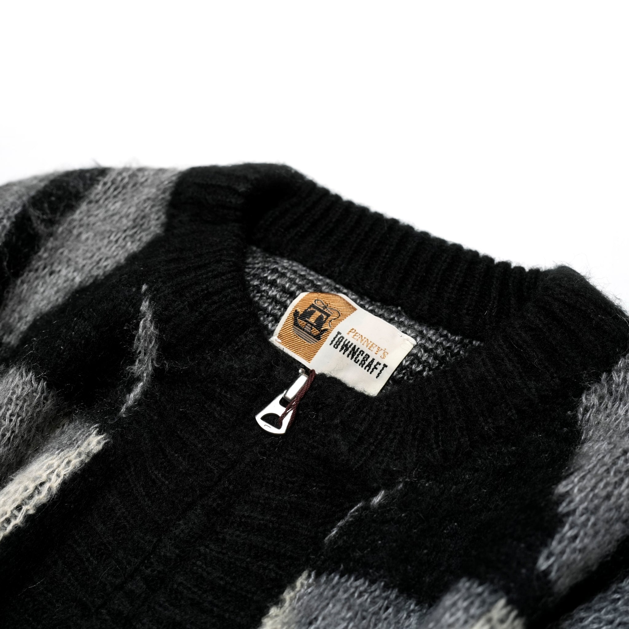 tc24f015_Black | vintage jacquard zip cardigan | Color:Black【TOWNCRAFT_タウンクラフト】