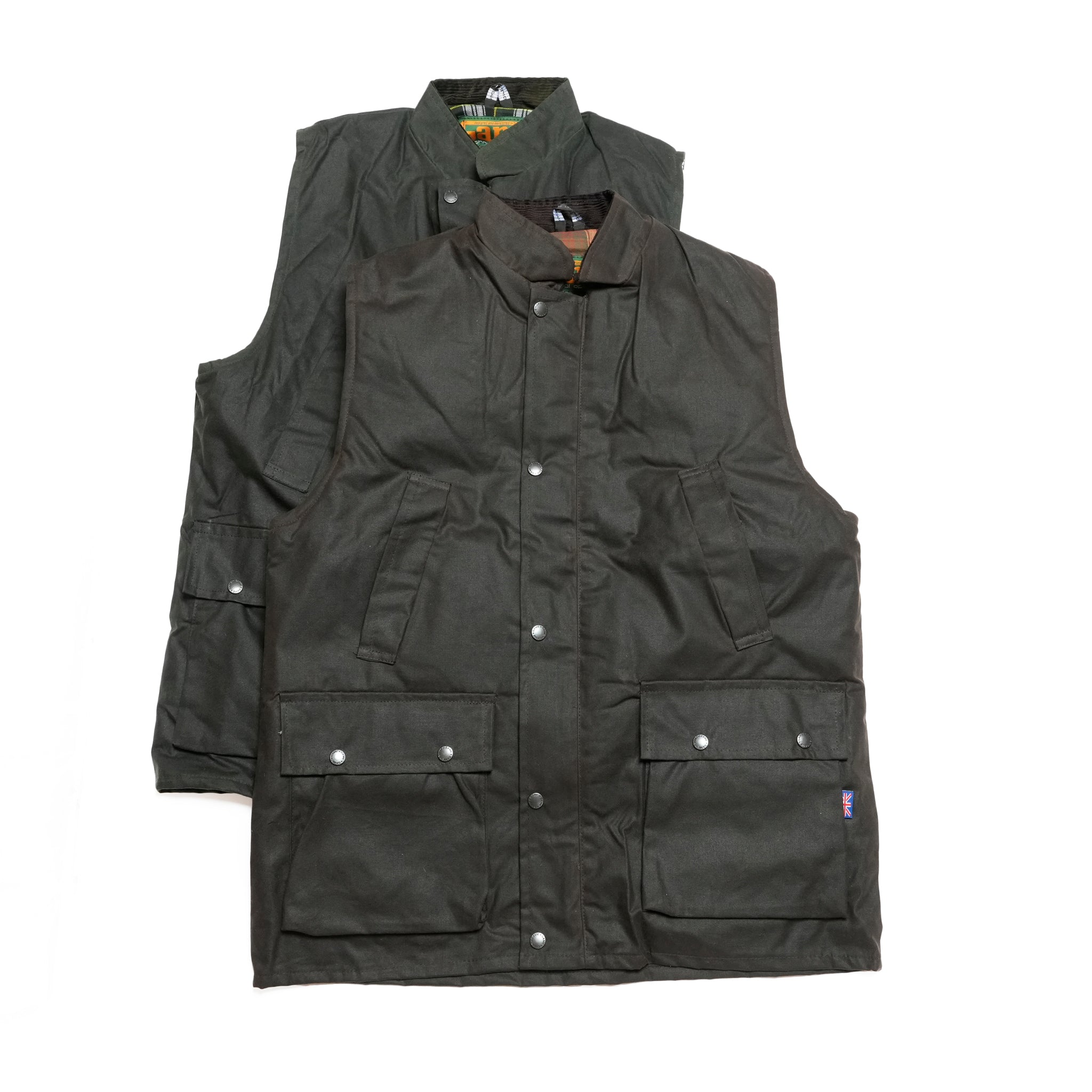 Game Technical Apparel ワックスジレ ブラウン×オリーブ 英国製 2WAYジップ コーデュロイ襟 チェック裏地 アウトドアユース ユニセックス
