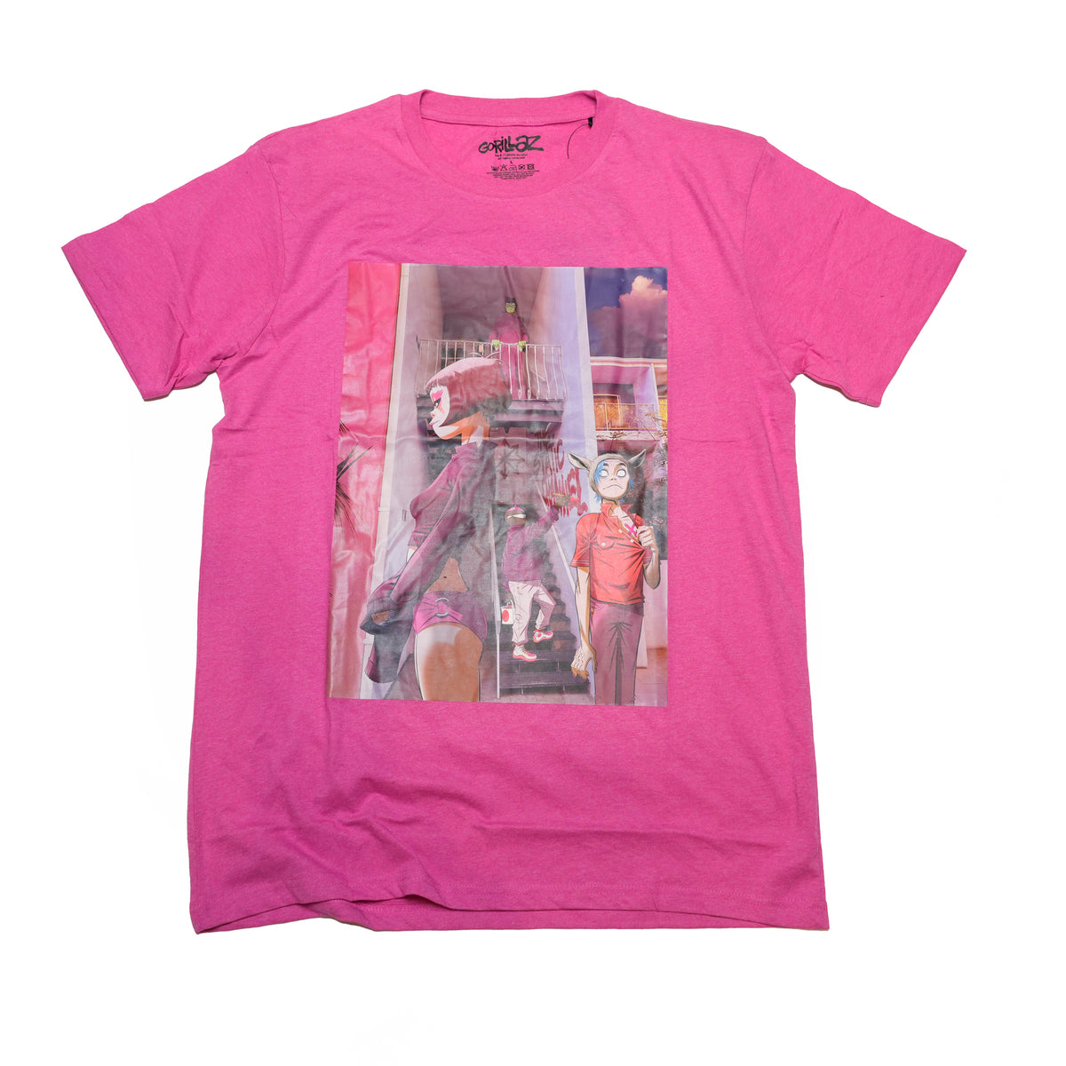 Gorillaz Unisex T-Shirt: The Static Channel (Pink) (Back Print) | CULT