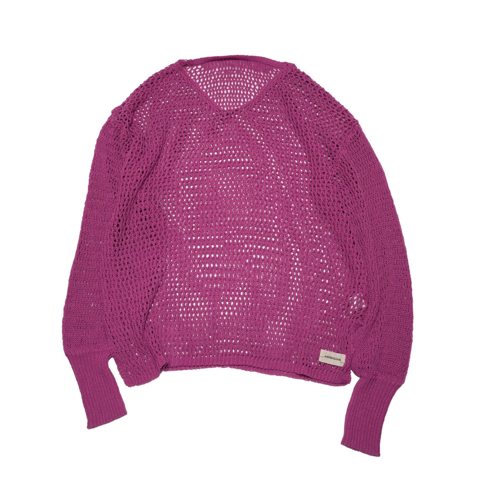 Name:Mesh Knit Cotton V Neck | Color:Raspberry/Black【AMBERGLEAM_アンバーグリーム】| No:1186141413