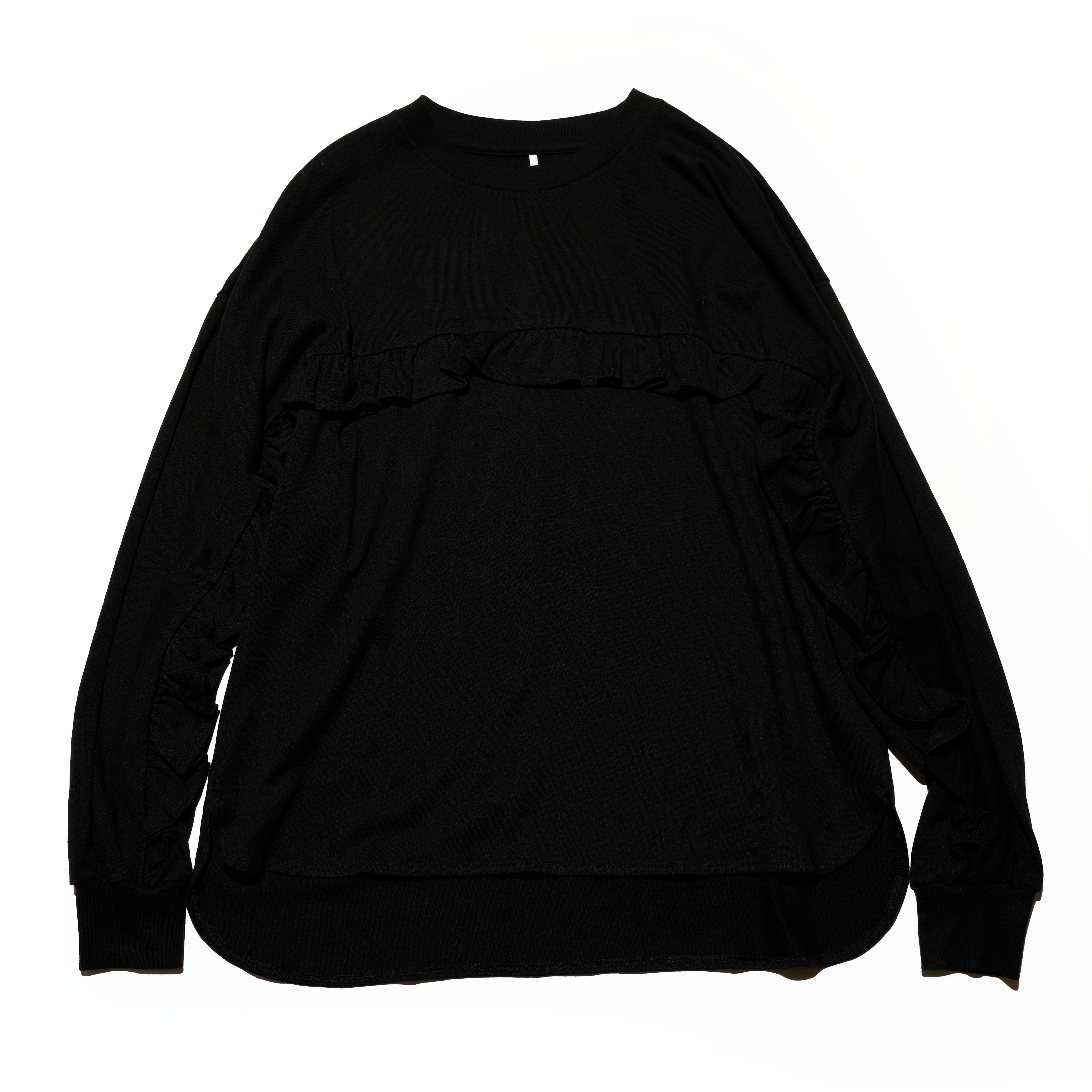 WHT24FBL4057_Black | curve frill tee | Color:Black【WHYTO_ホワイト】