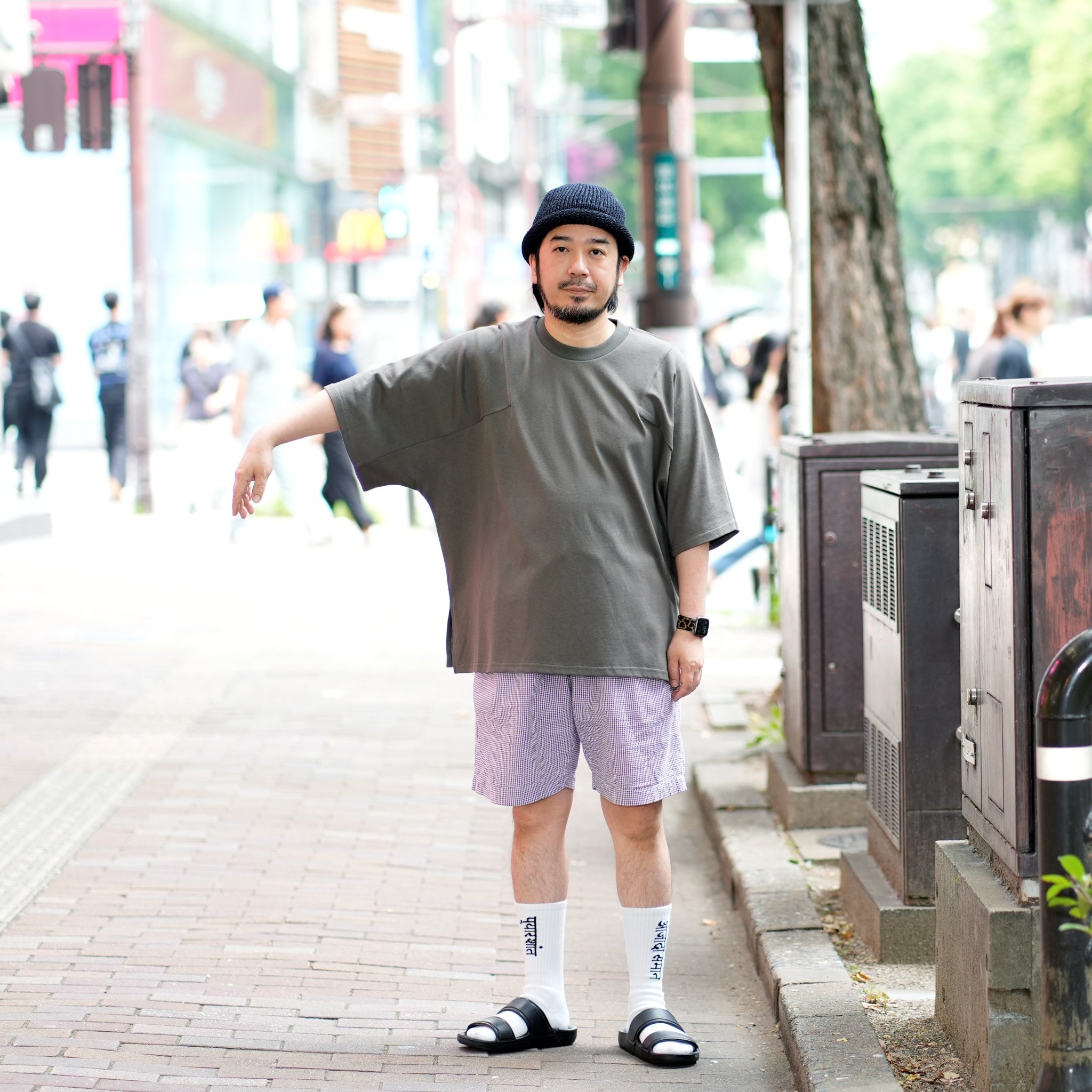 Panel Basic T-Shirt | Color:Black/Moon Gray/Bitter Orange/Violet【AMBERGLEAM_アンバーグリーム】| 1168141311