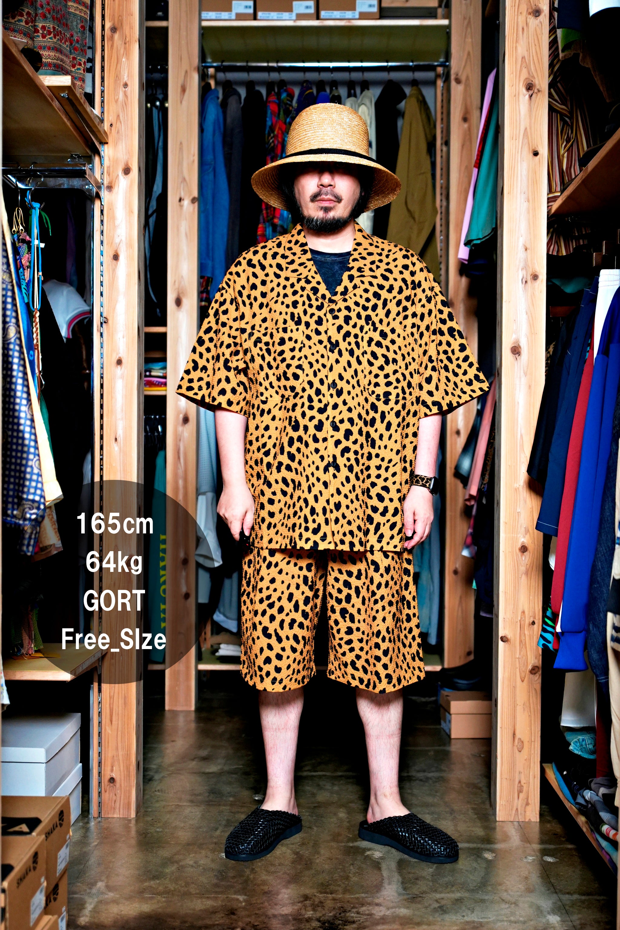 G62302_MU | LEOPARD LONG WIDE SUMMER SHORTS-MU | COlor:Mustard【GORT_ゴート】