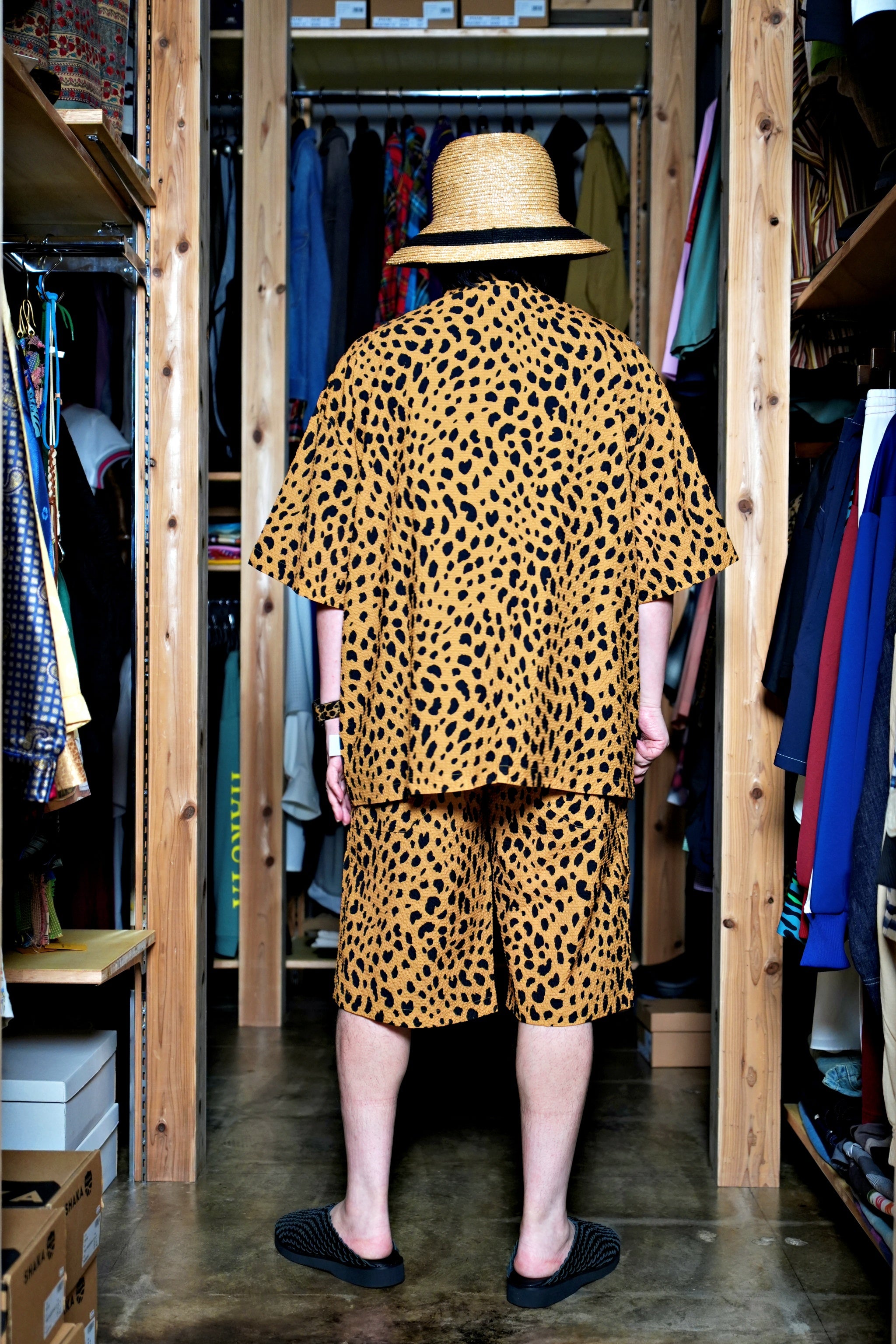 G62302_MU | LEOPARD LONG WIDE SUMMER SHORTS-MU | COlor:Mustard【GORT_ゴート】