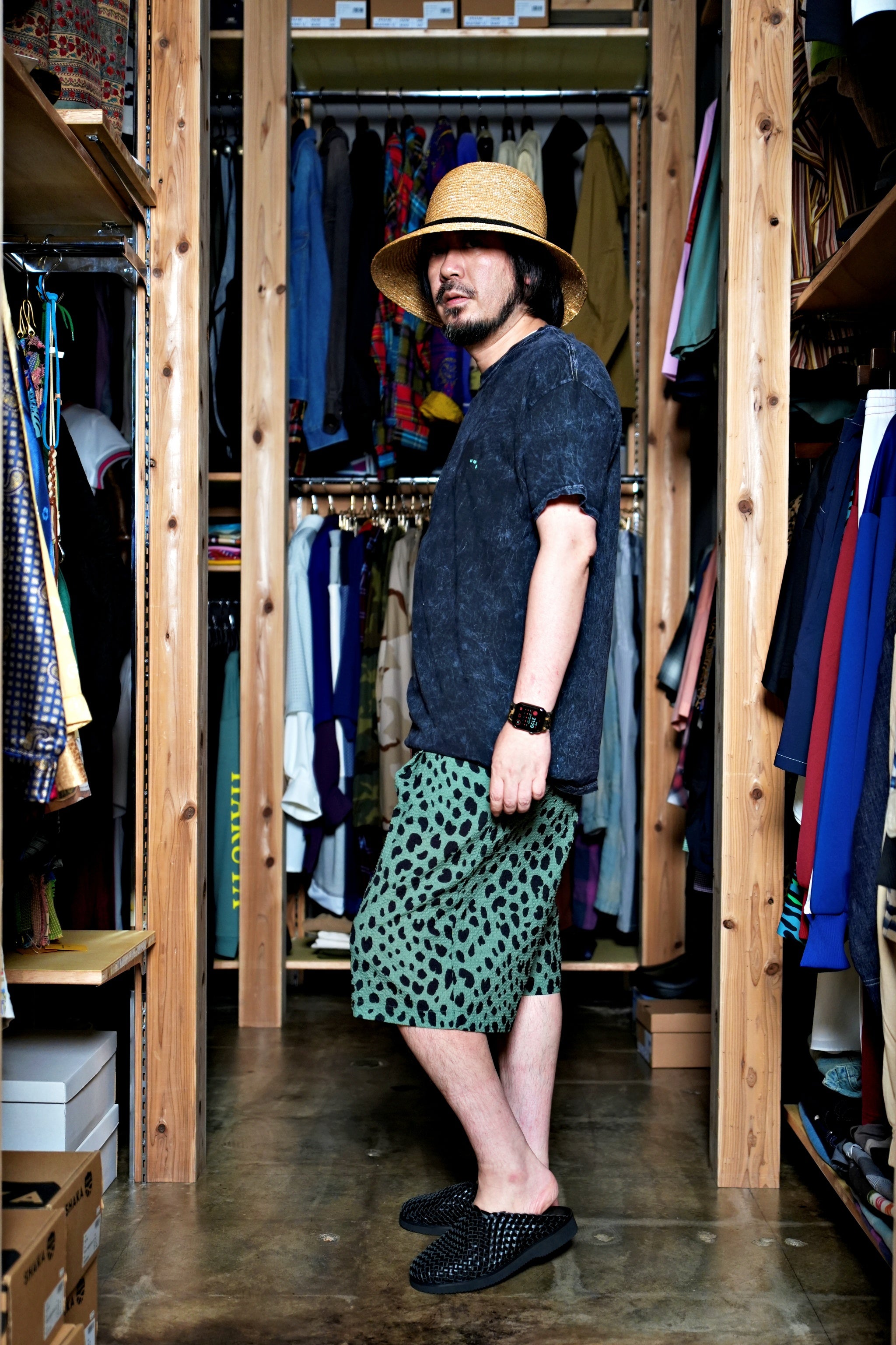 G62302_GN | LEOPARD LONG WIDE SUMMER SHORTS-GN | COlor:Green【GORT_ゴート】