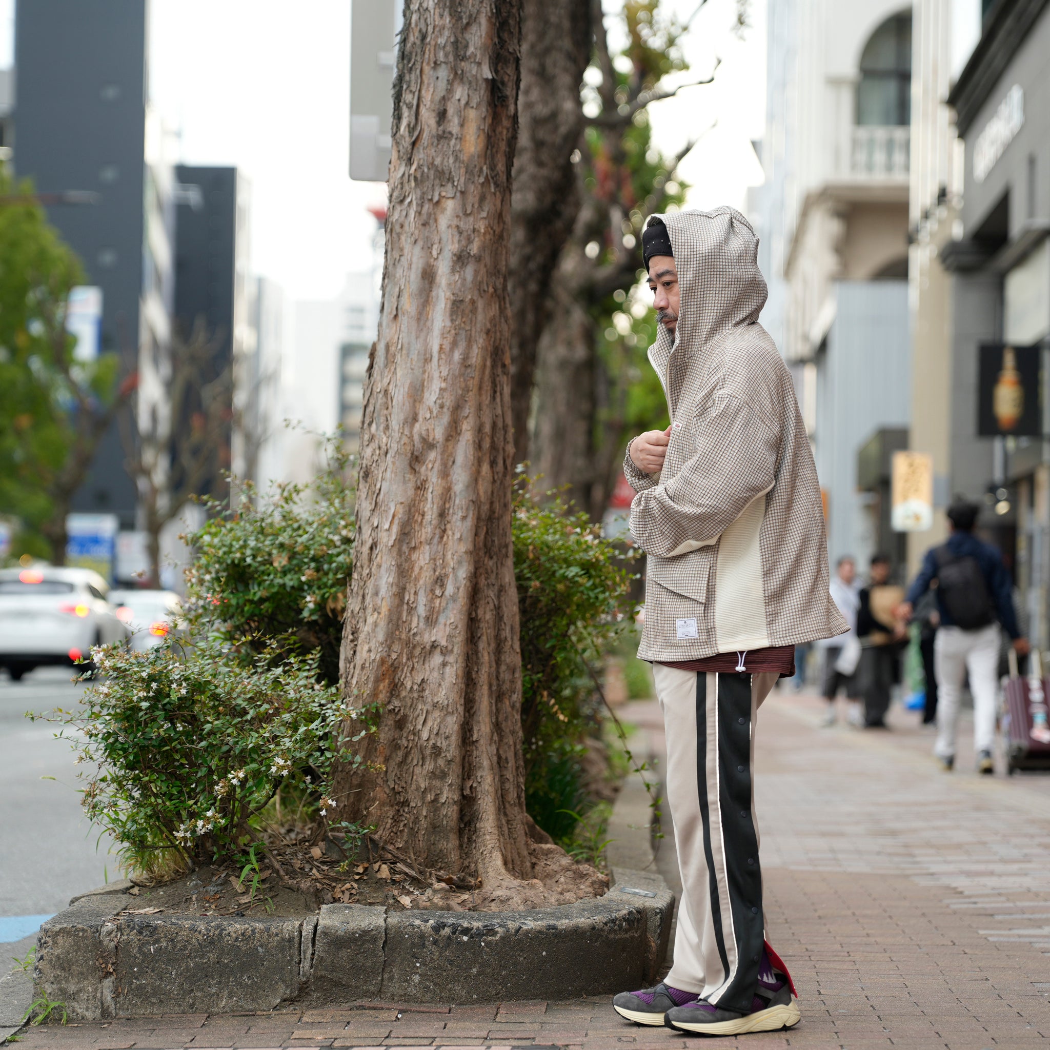 ef404-04 | Check half zip hoodie| Color:Cream【EFFECTEN_エフェクテン】