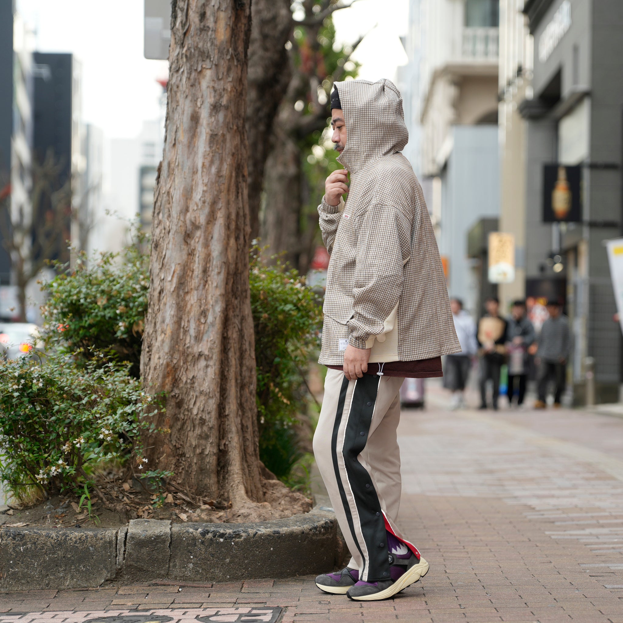 ef404-04 | Check half zip hoodie| Color:Cream【EFFECTEN_エフェクテン】