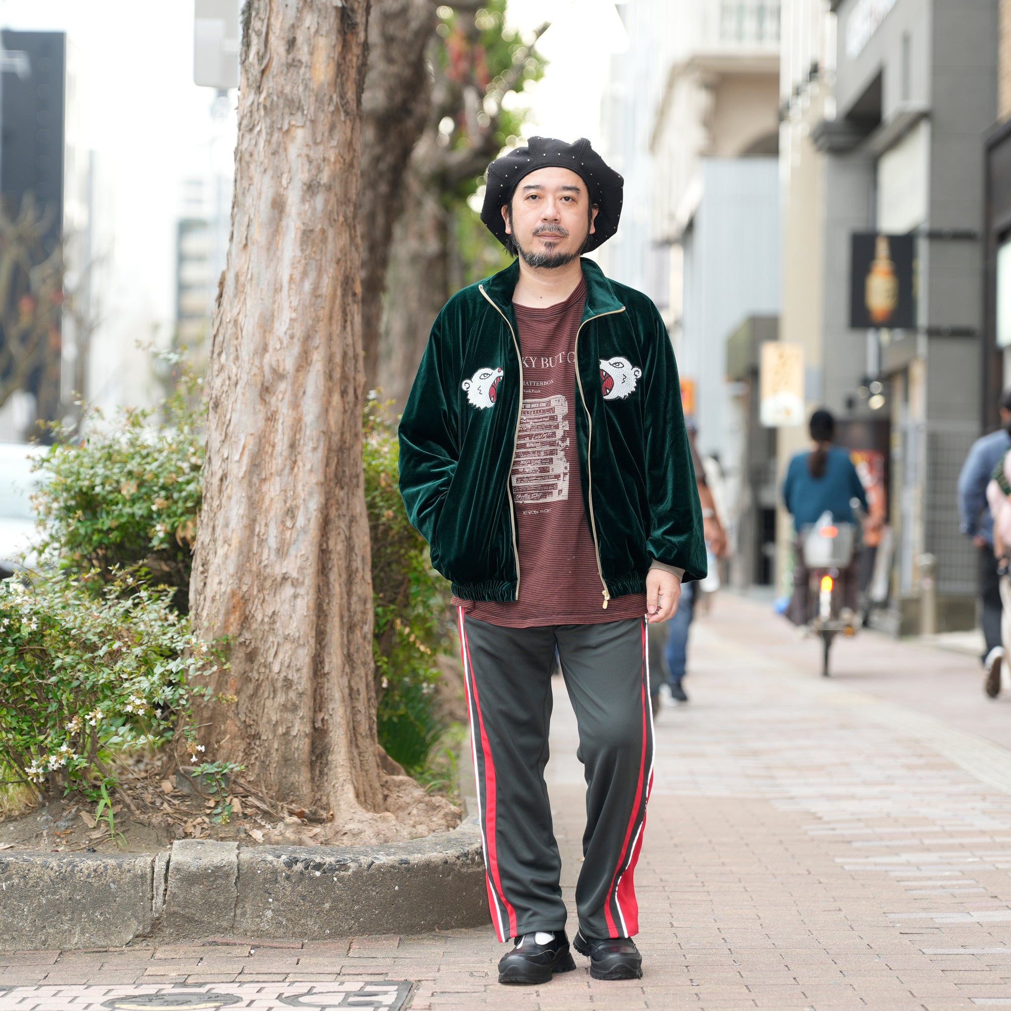 ef404-08 | Suka velour high neck jacket | Color:Wine/Green【EFFECTEN_エフェクテン】