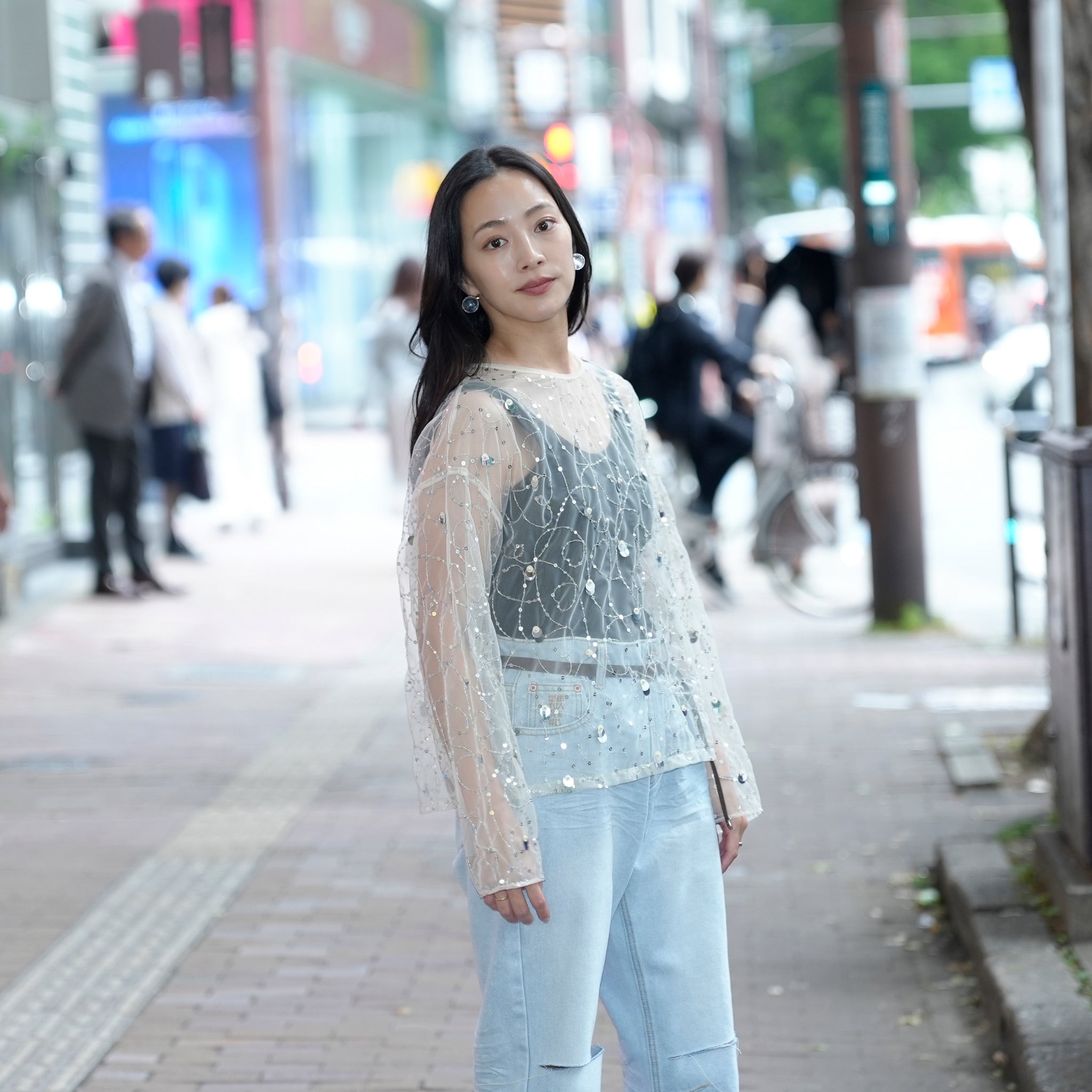020151SN1_Ecru | SHINY SEQUIN EMBROIDERY TOP | Color:Ecru【SARA MALLIKA_サラマリカ】
