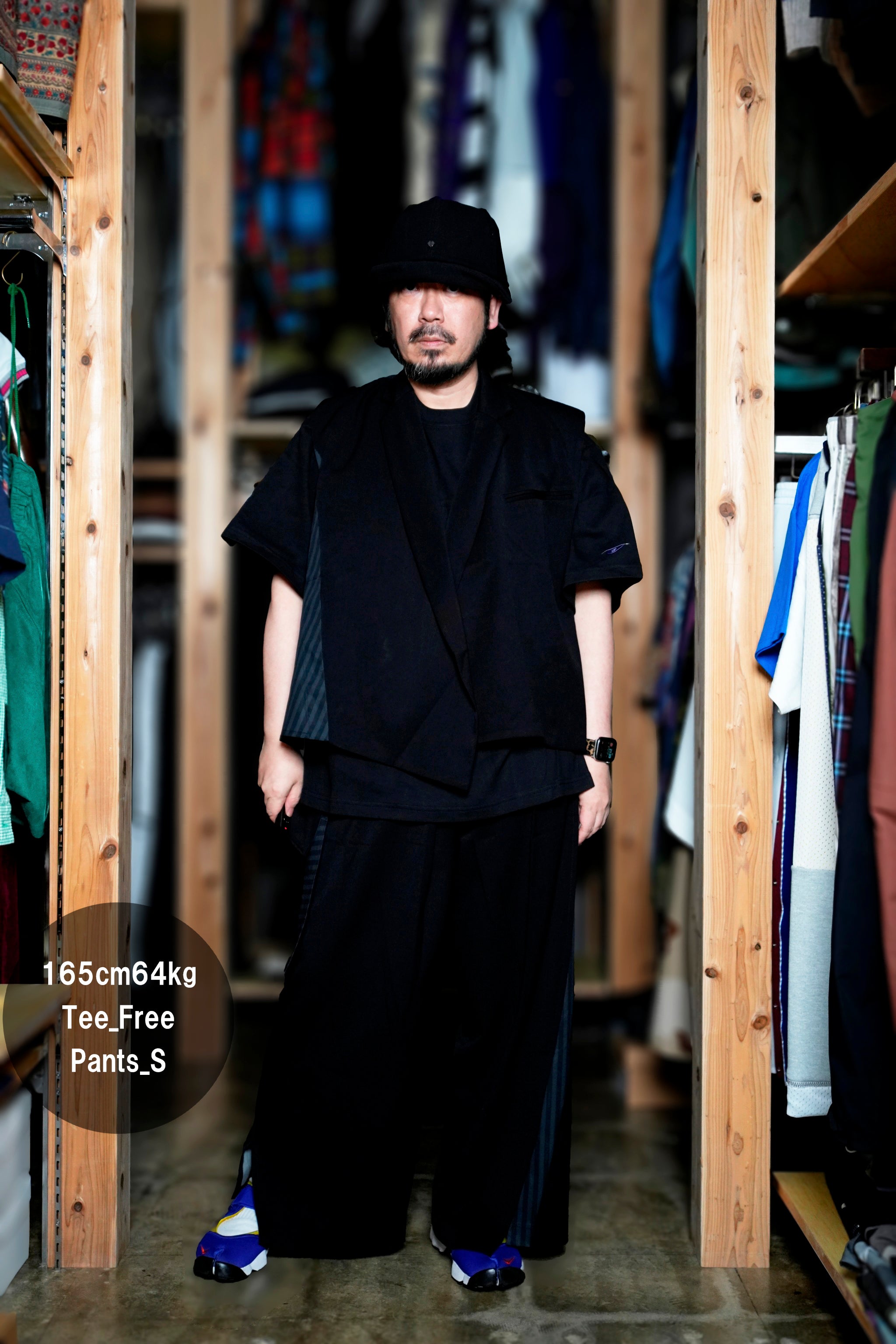 SNS24-RE-C01 | SeRE：ETA asymmetrical vest - BLACK 【SEIVSON_セイブソン】