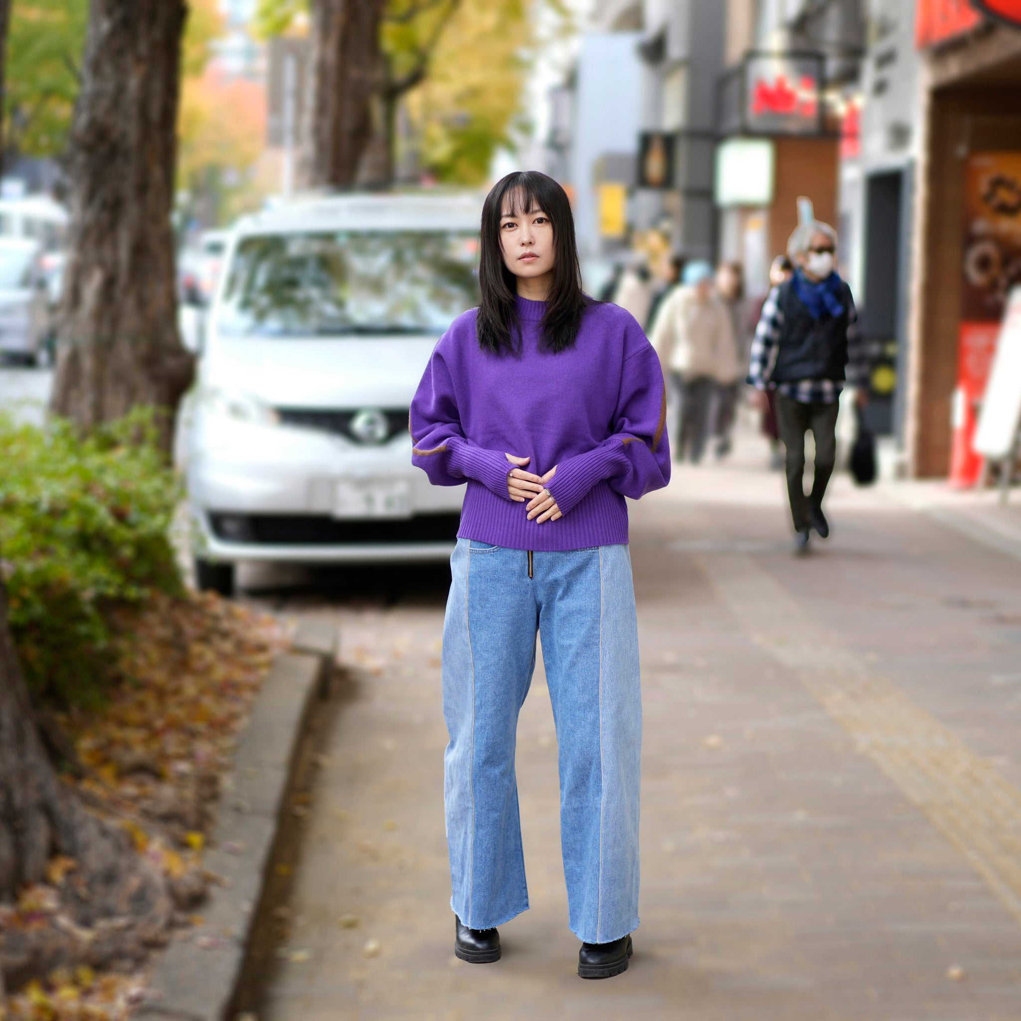 WHT24FKN4028_PURPLE | sleeve line knit | Color:Purple【WHYTO_ホワイト】