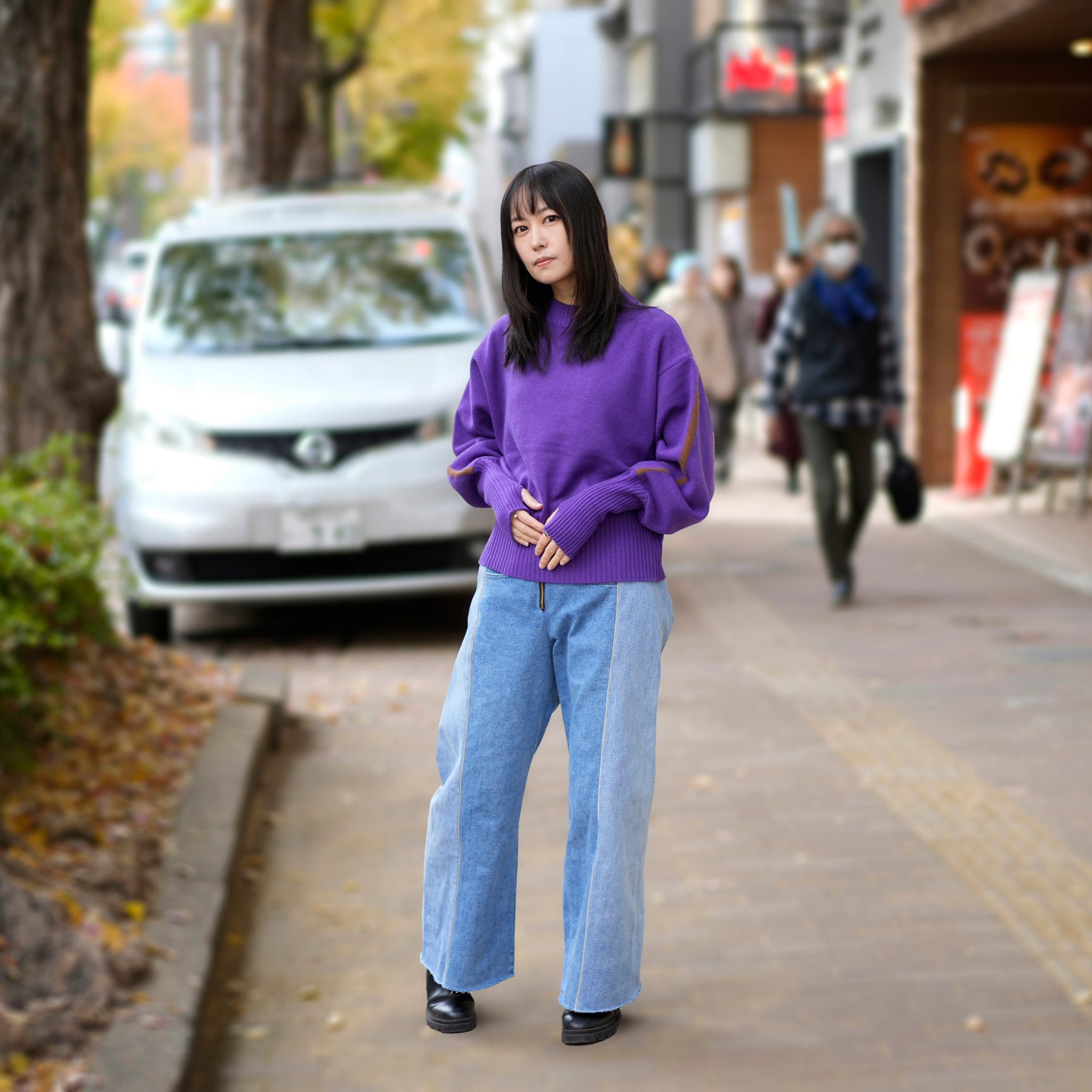 WHT24FKN4028_PURPLE | sleeve line knit | Color:Purple【WHYTO_ホワイト】