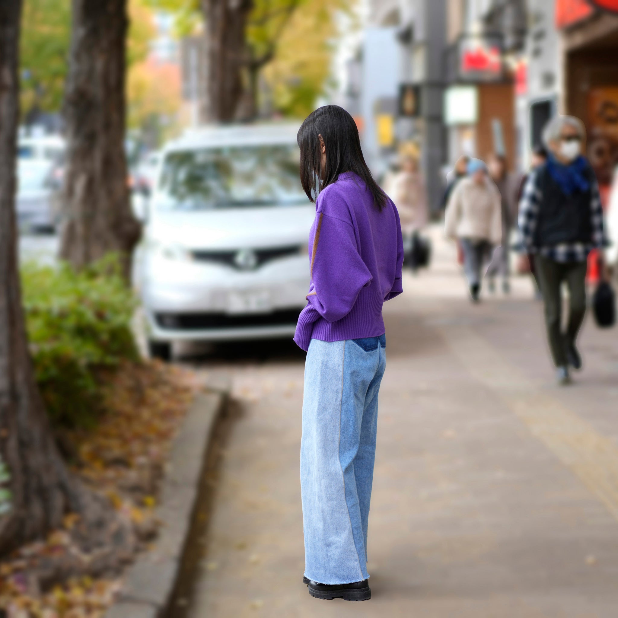 WHT24FKN4028_PURPLE | sleeve line knit | Color:Purple【WHYTO_ホワイト】