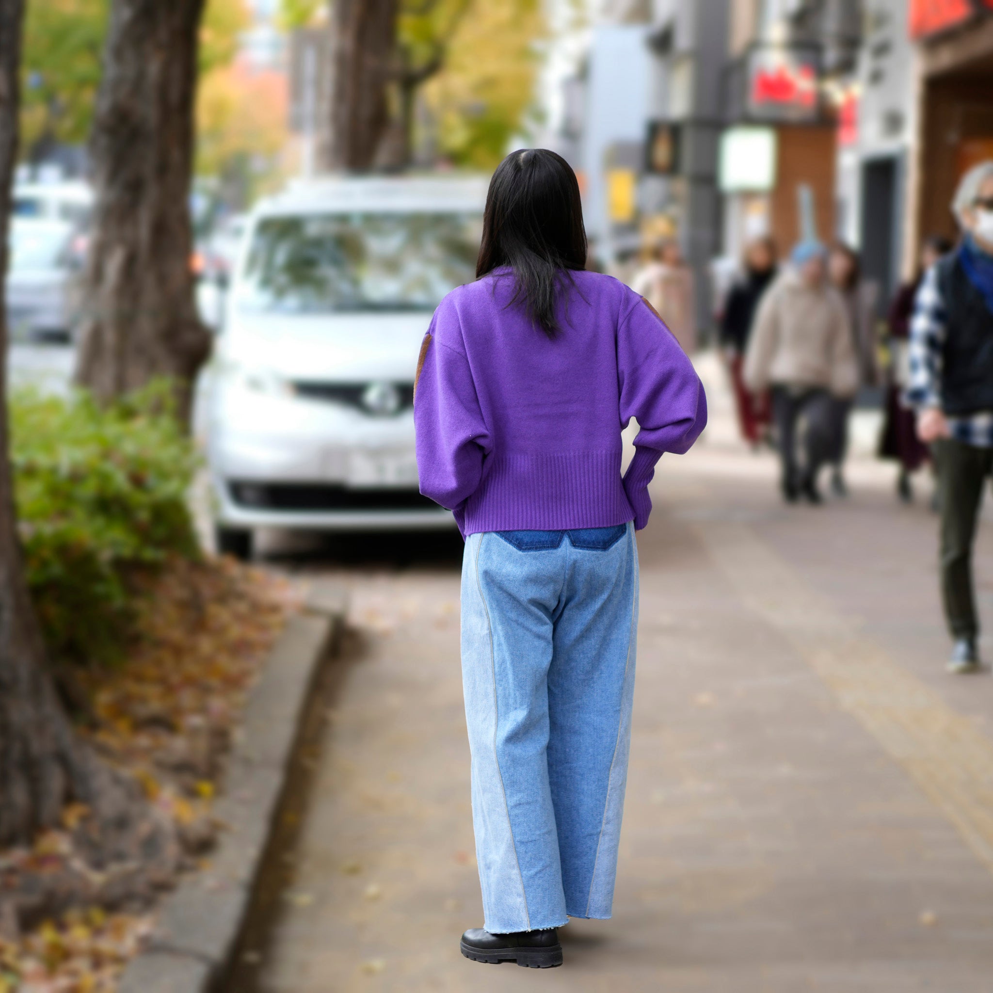 WHT24FKN4028_PURPLE | sleeve line knit | Color:Purple【WHYTO_ホワイト】