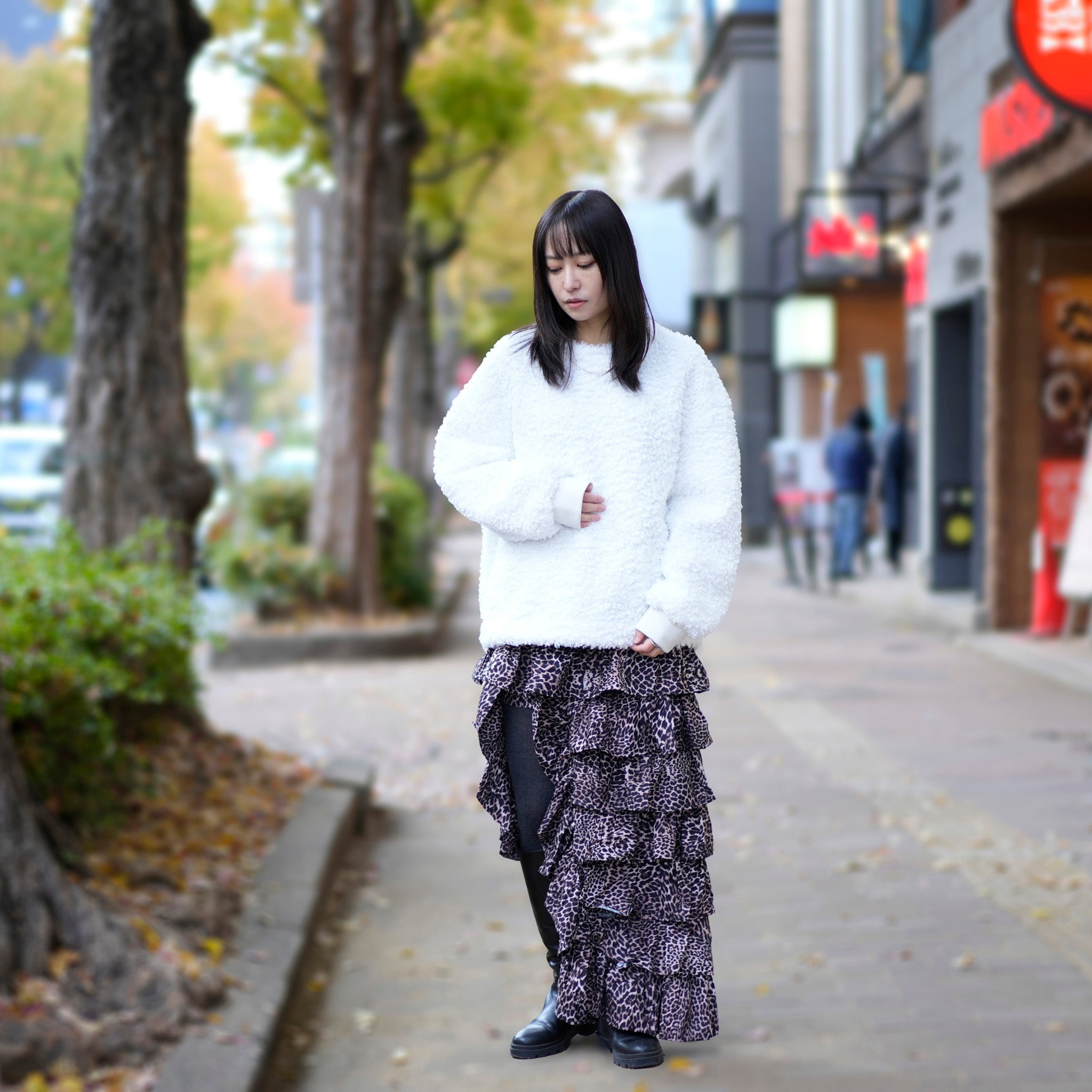 31SJ00SK444BRN | Lennox Leopard Ruffle Skirt | Color:Brown【SISTER JANE_シスタージェーン】