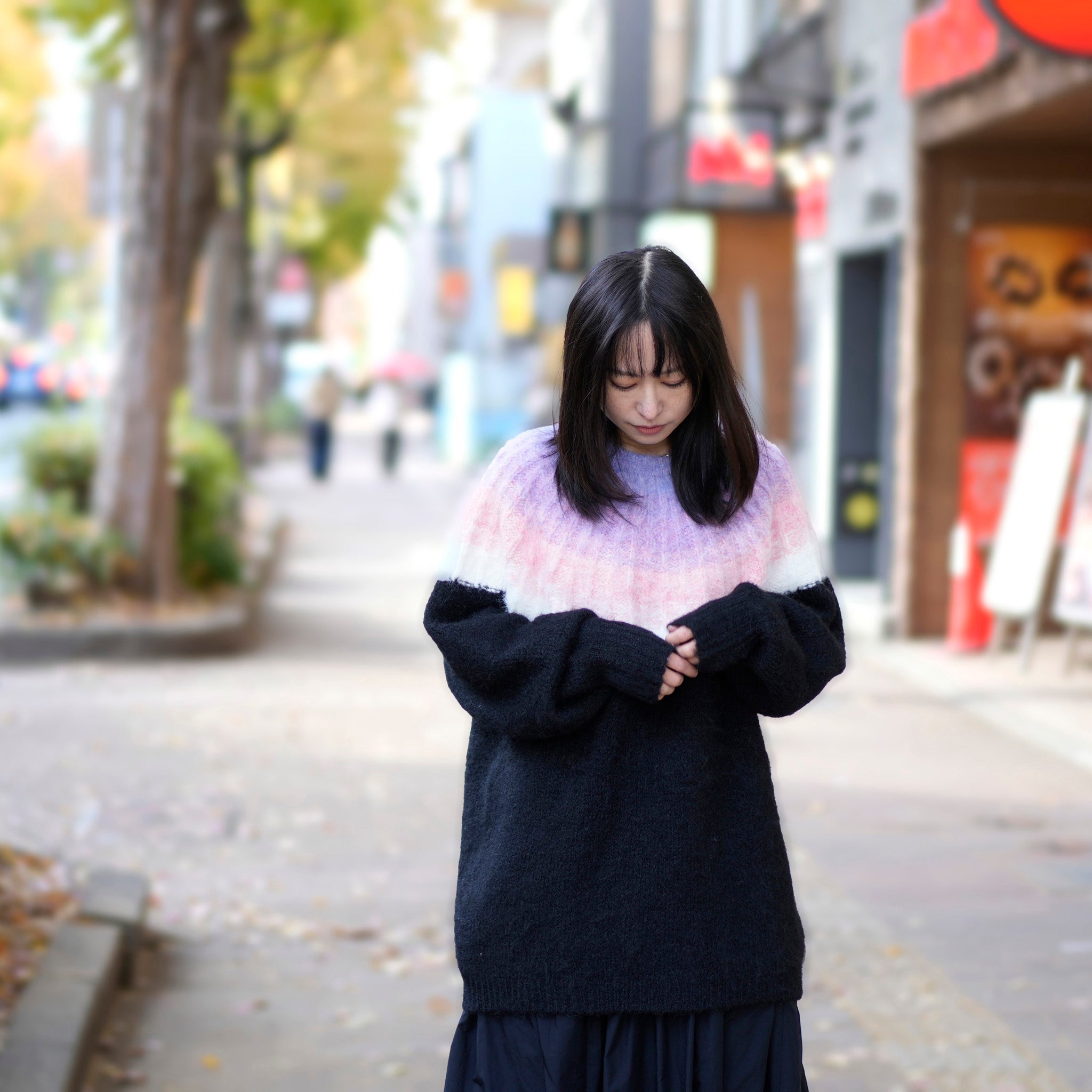 BSD24AW-12_BLACK | Petal Gradation Knit Sweater | Color:Black【BEDSIDEDRAMA_ベッドサイドドラマ】