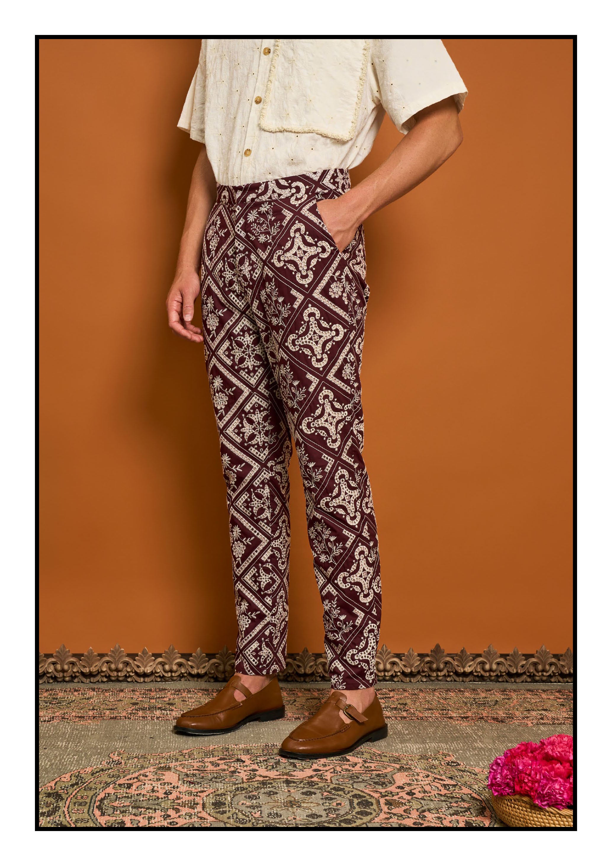 No:28SM02TRM028BRG | Name:Garnet Embroidered Tailored Trousers | Color:Burgundy【SISTER JANE_シスタージェーン】