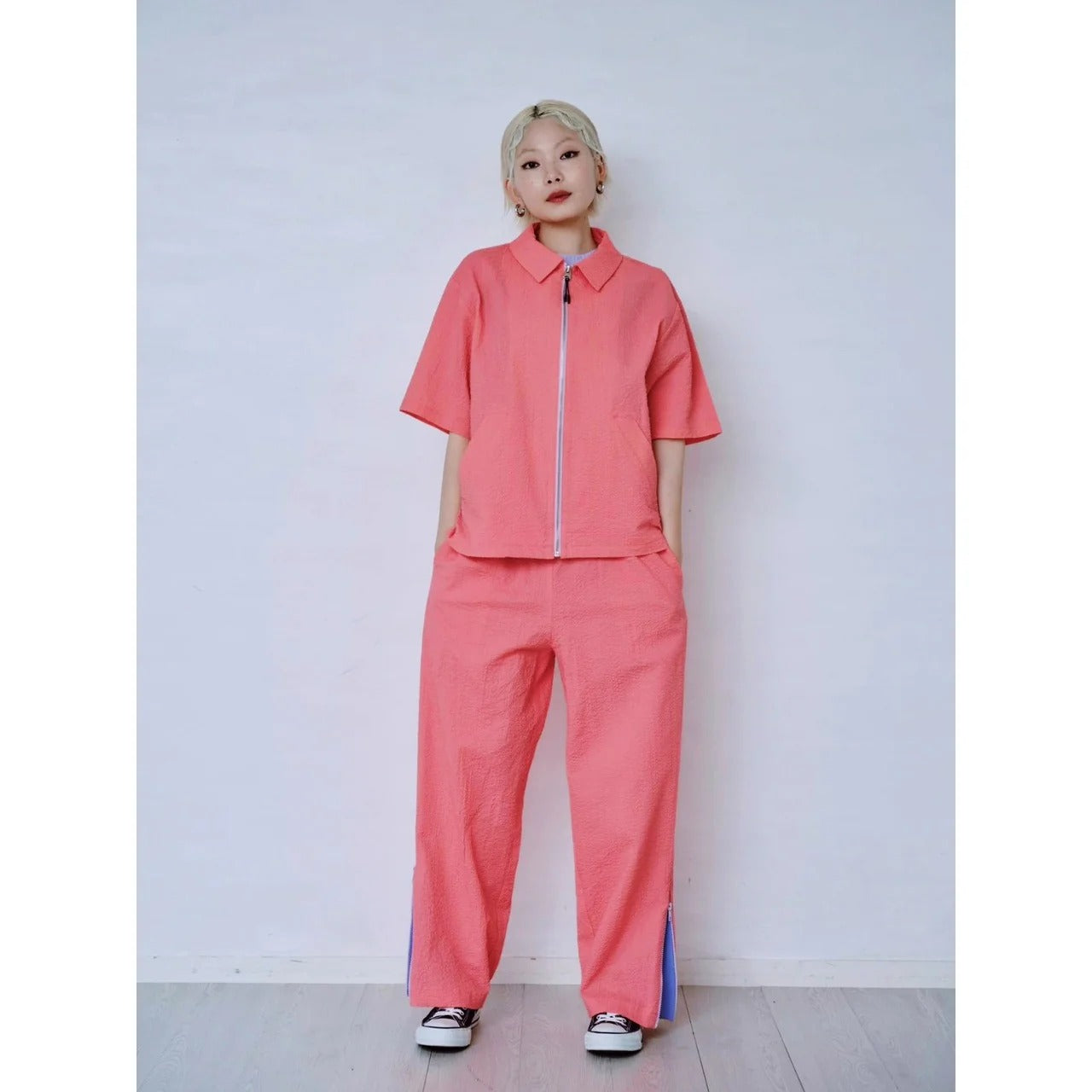 ZIP HEM SEERSUCKER PANTS – Pink | HCAE