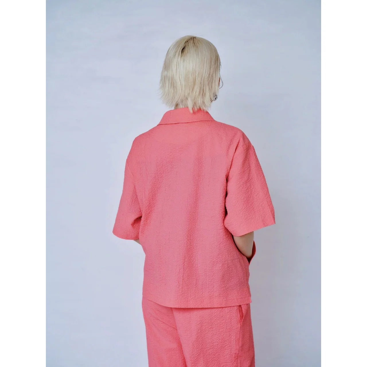 CONTRAST ZIP SEERSUCKER SHIRT – Pink | HCAE