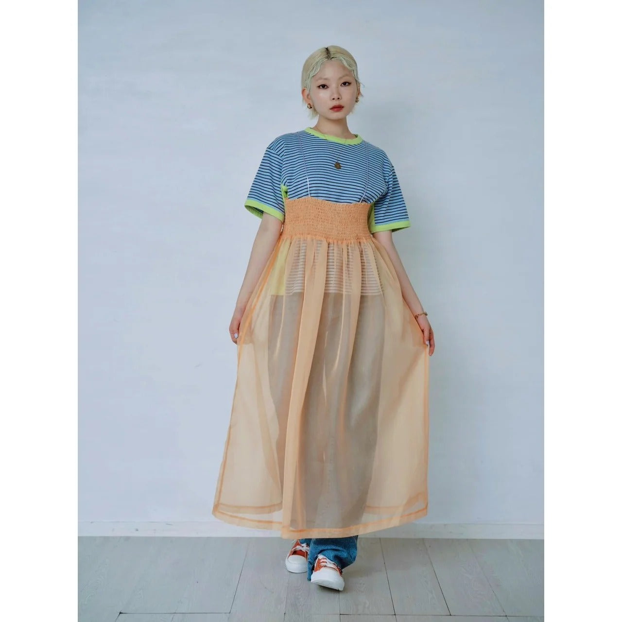 ORGANDY SHEER LAYERED DRESS – Orange | HCAE