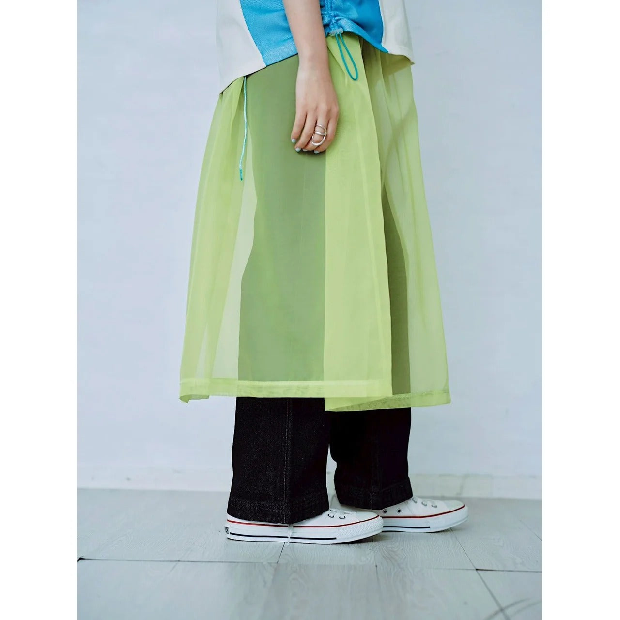ORGANDY SHEER LAYERED DRESS – Green | HCAE