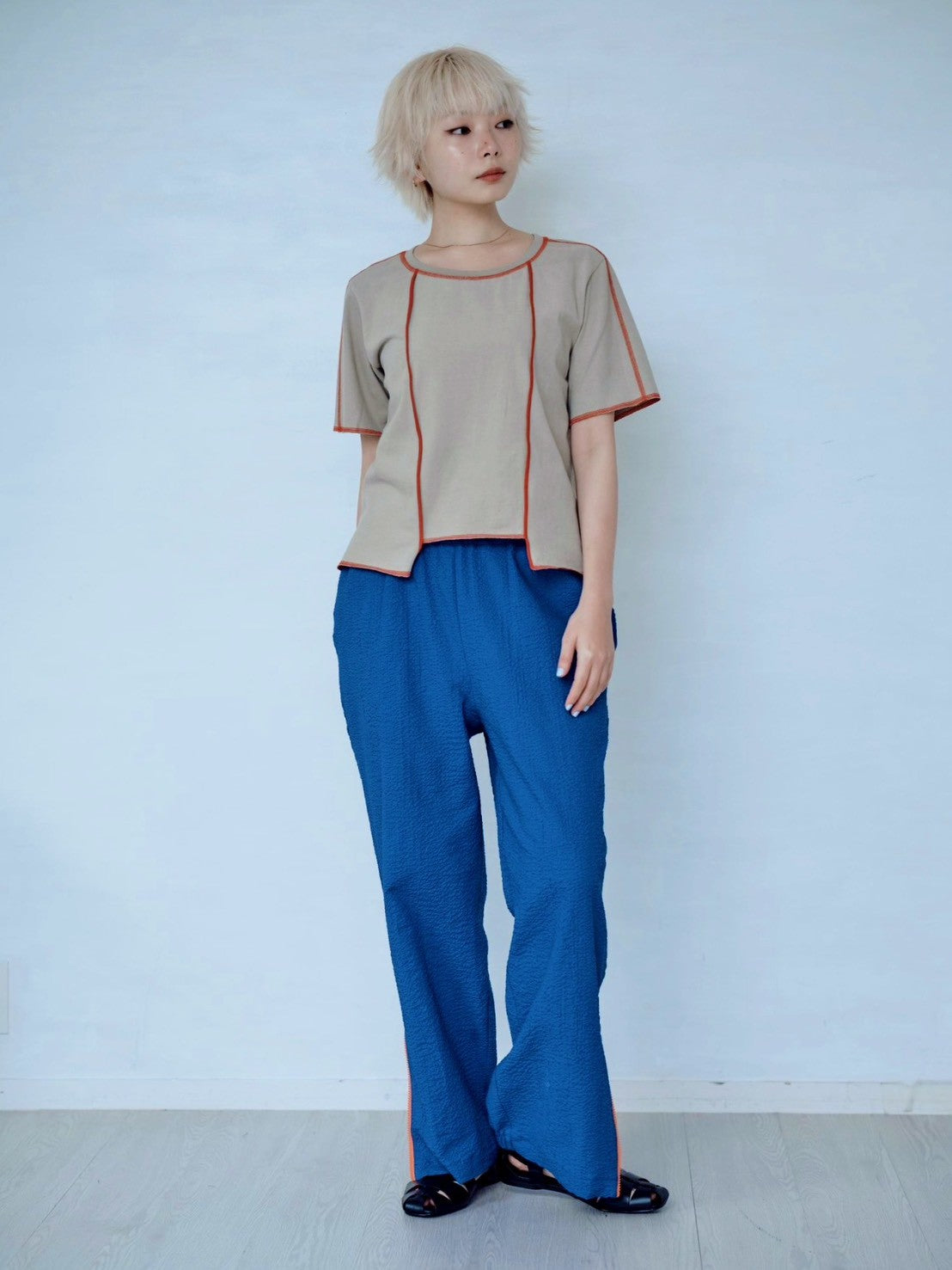 CONTRAST STITCH T-SHIRT – Yellow / Khaki / Blue | HCAE