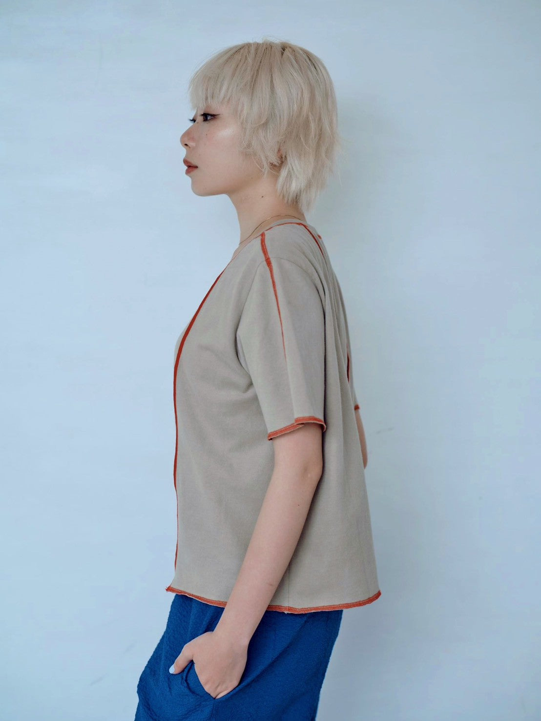 CONTRAST STITCH T-SHIRT – Yellow / Khaki / Blue | HCAE