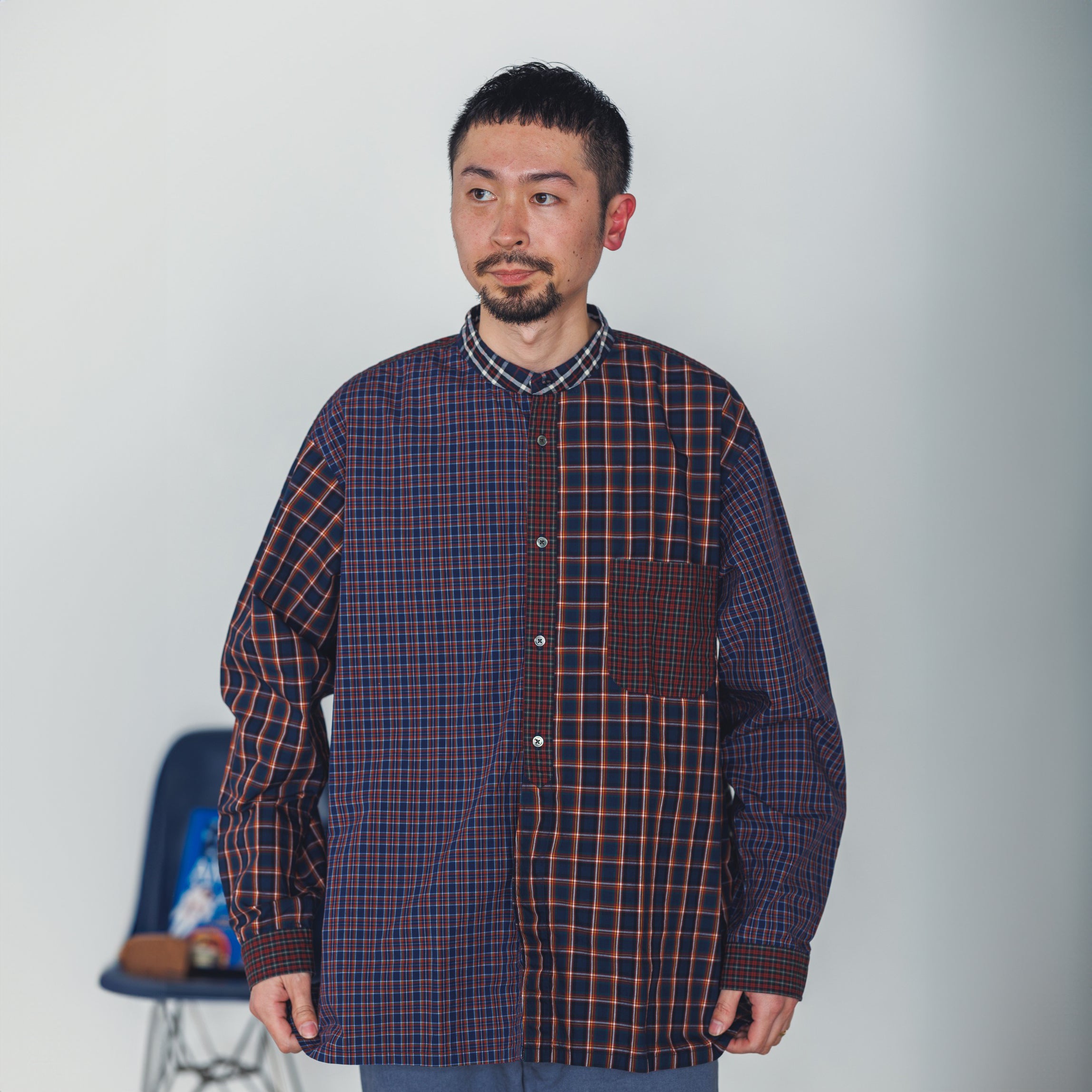 No:FPO-02_NAVY | Name:FAKE PULLOVER  SHIRTS-CRAZY CHECK | Color:Navy【CATTA_カッタ】【入荷予定アイテム・入荷連絡可能】