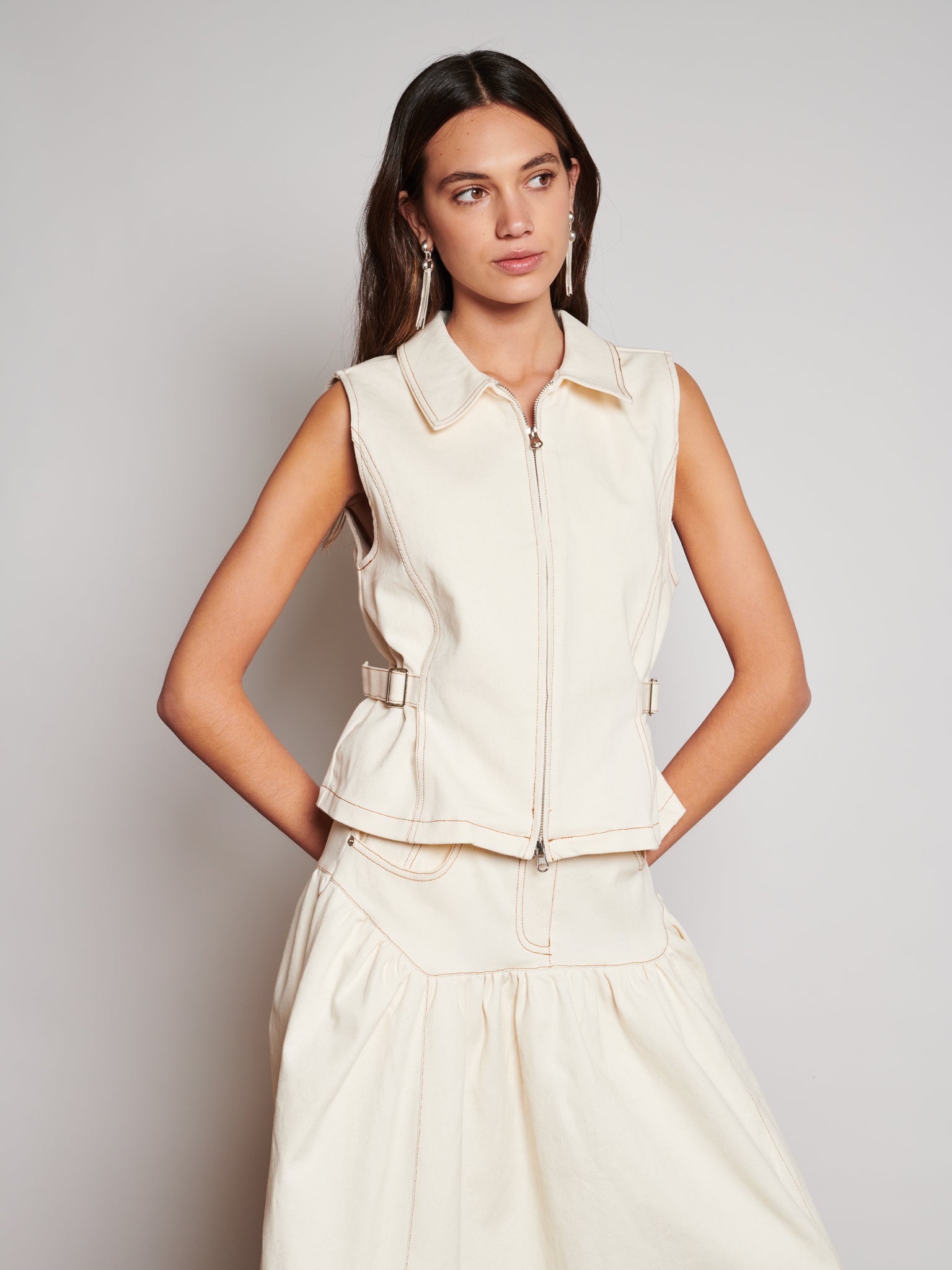 Quincey Drill Top | Color_Ivory | No_32GH01TOG394IVO_IVORY【GHOSPELL_ゴスペル】