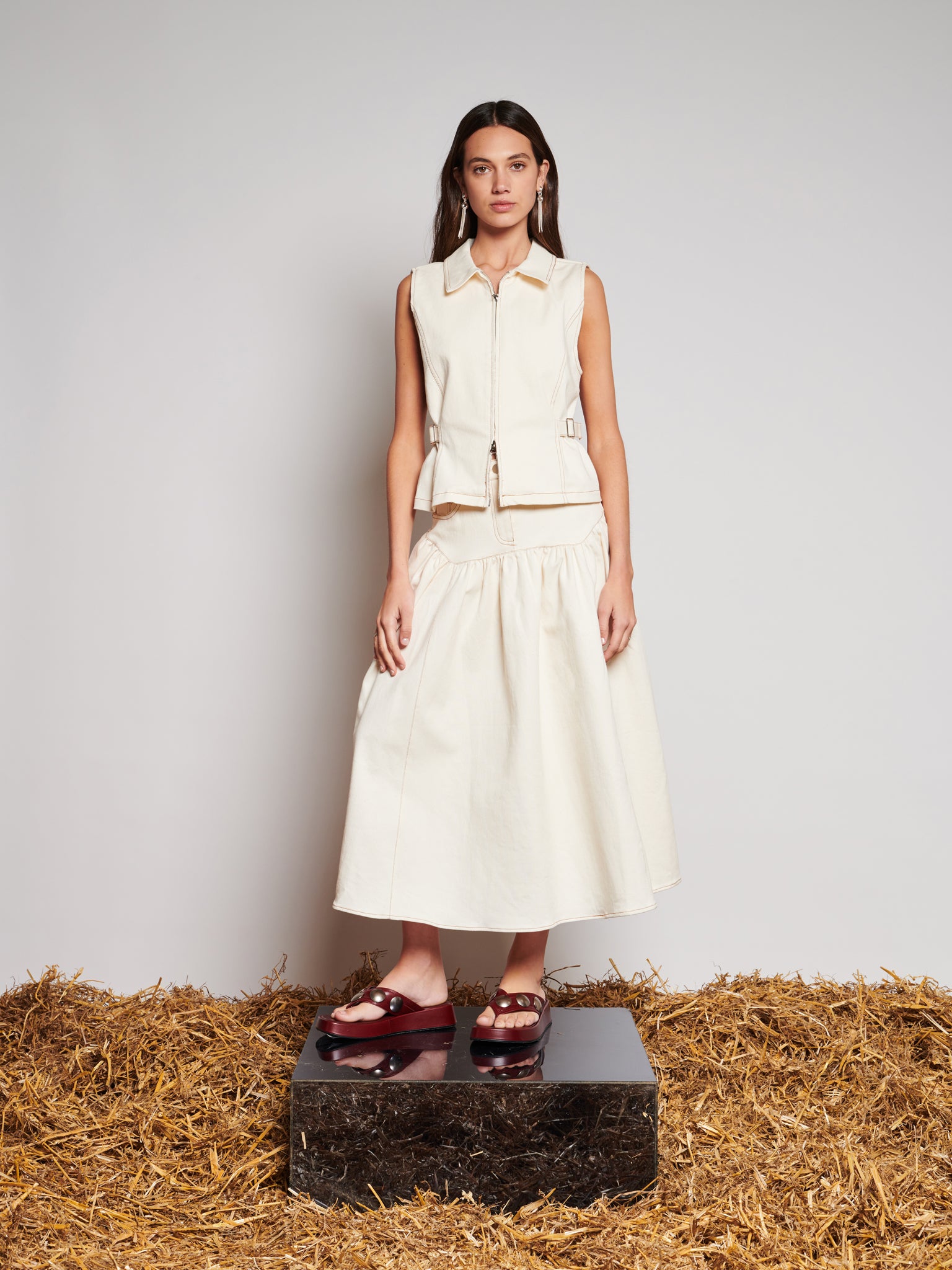 Quincey Drill Top | Color_Ivory | No_32GH01TOG394IVO_IVORY【GHOSPELL_ゴスペル】