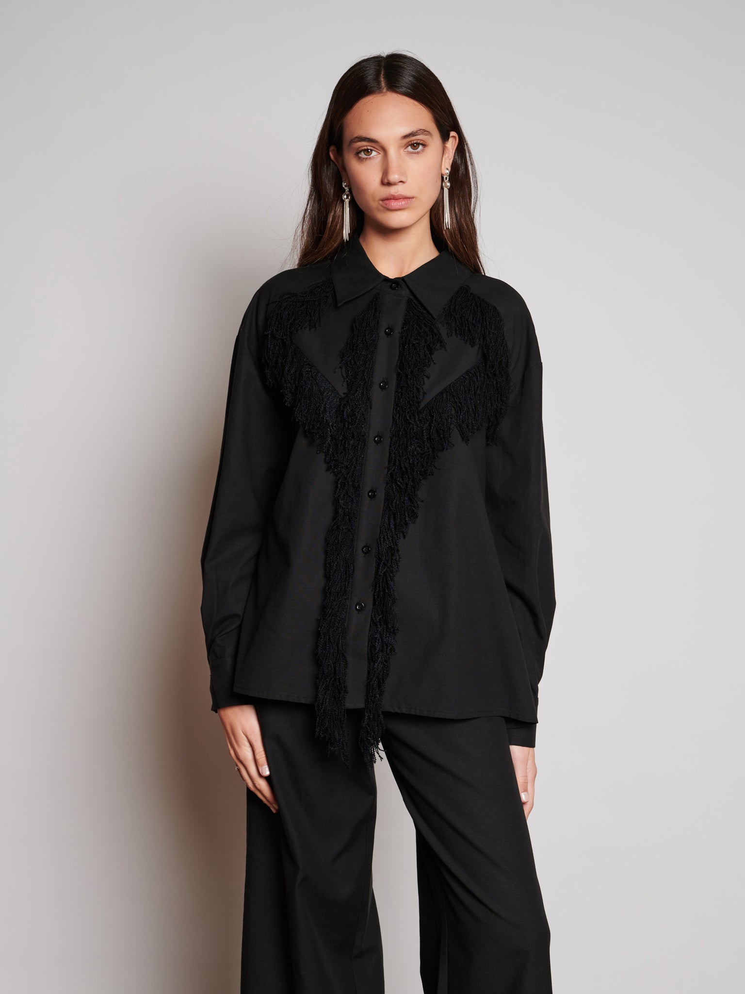 Georgie Fringe Shirt | Color_Black | No_32GH01BLG366BLK_BLACK【GHOSPELL_ゴスペル】