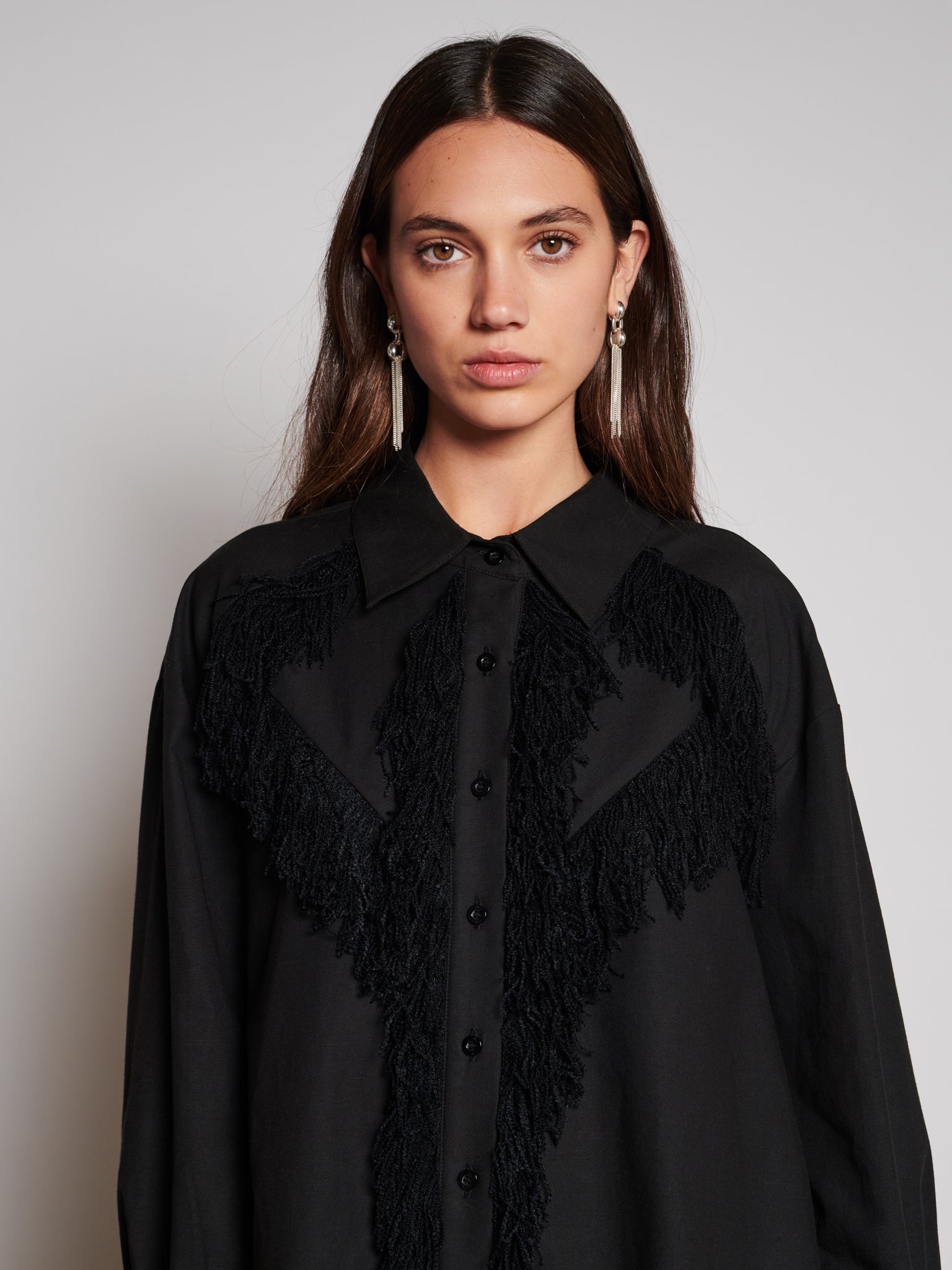 Georgie Fringe Shirt | Color_Black | No_32GH01BLG366BLK_BLACK【GHOSPELL_ゴスペル】