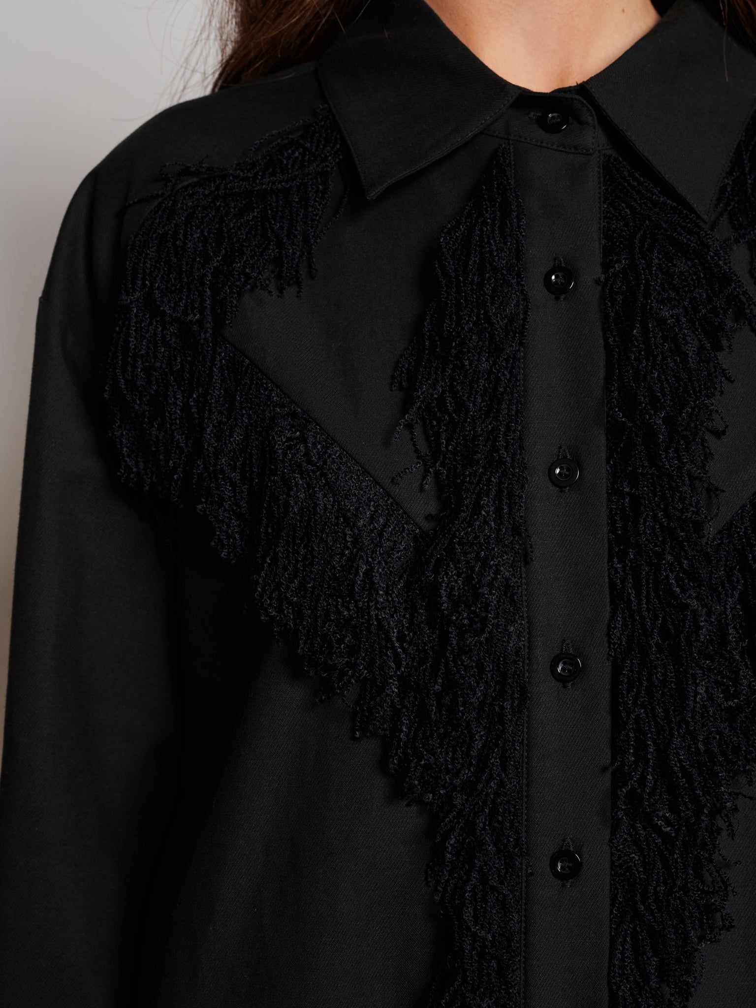 Georgie Fringe Shirt | Color_Black | No_32GH01BLG366BLK_BLACK【GHOSPELL_ゴスペル】