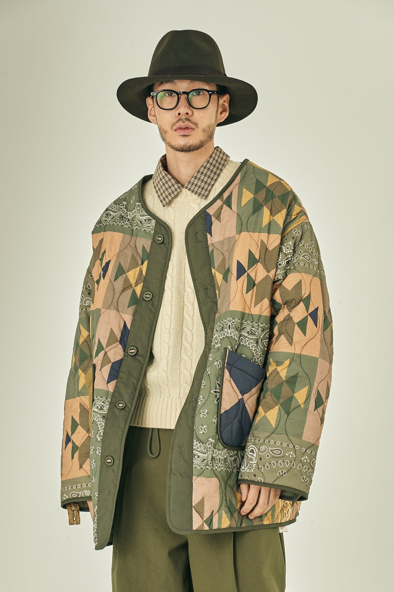 G63101_KH | REVERSIBLE QUILT LONG LINER JACKET-KH【GORT_ゴート】