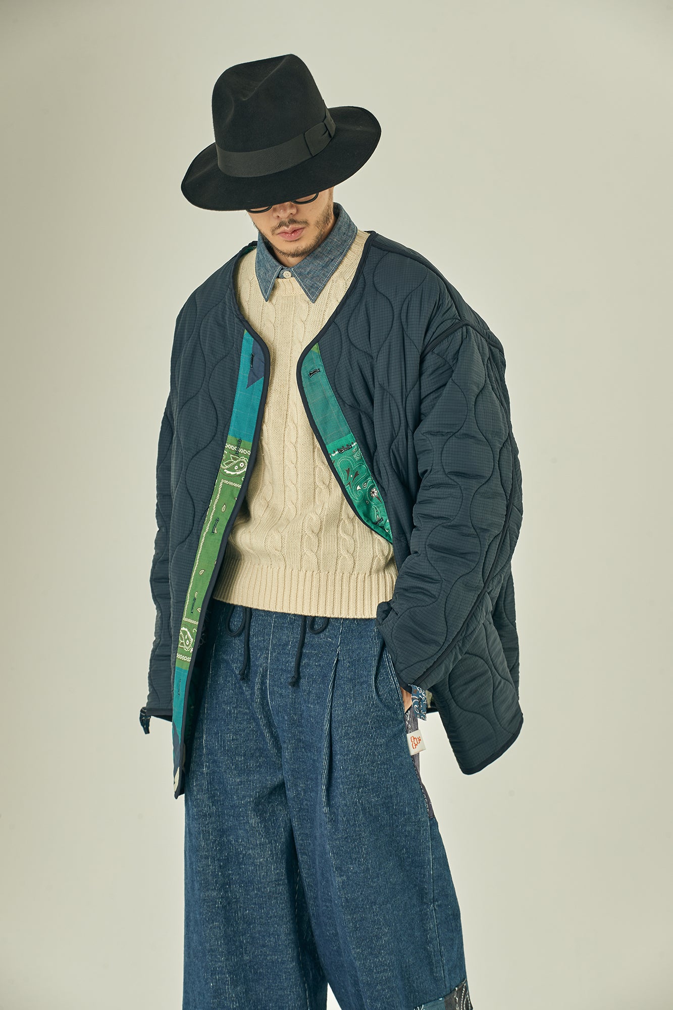 G63101_NV | REVERSIBLE QUILT LONG LINER JACKET-NV【GORT_ゴート】