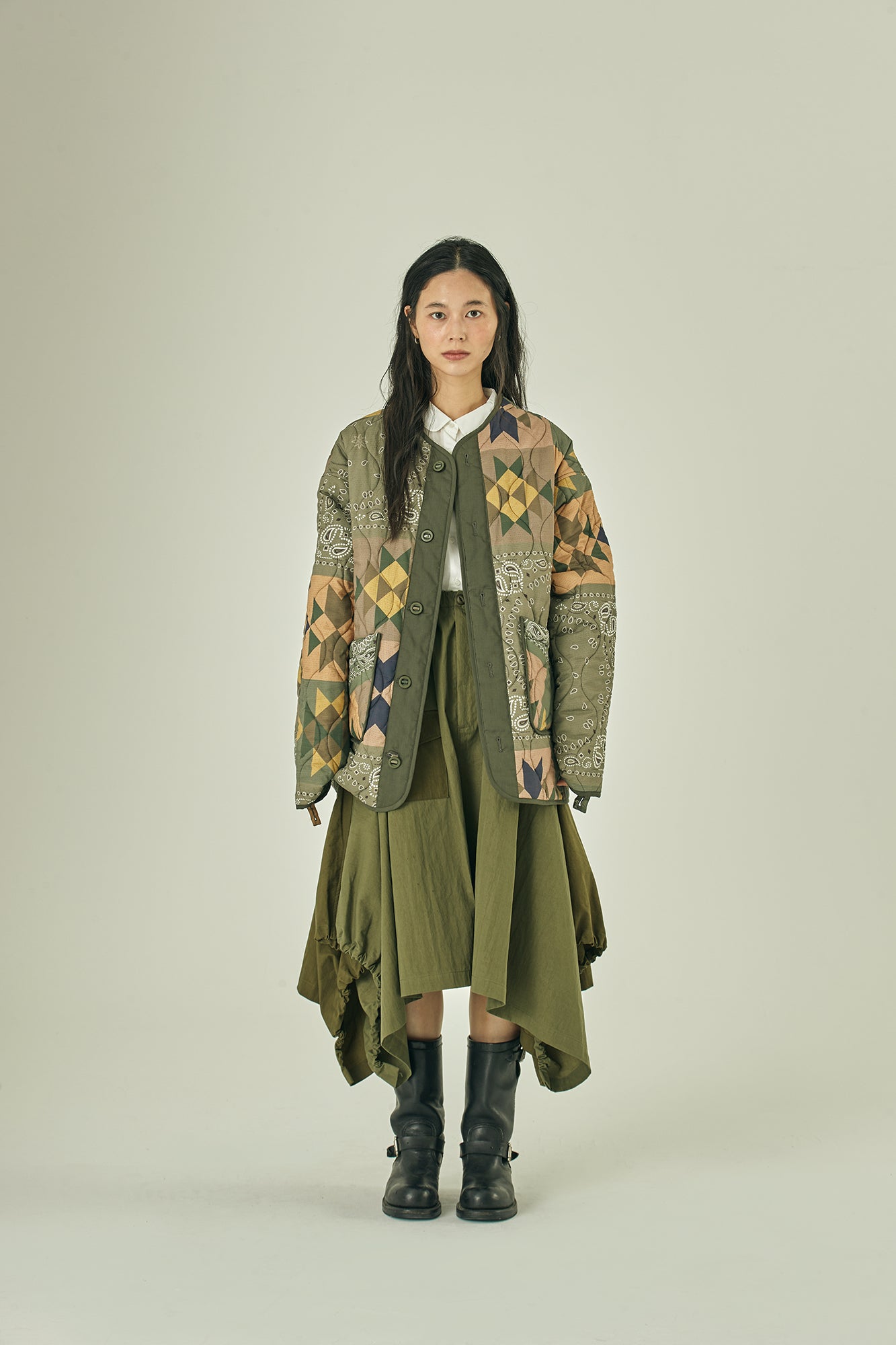 G63101_KH | REVERSIBLE QUILT LONG LINER JACKET-KH【GORT_ゴート】