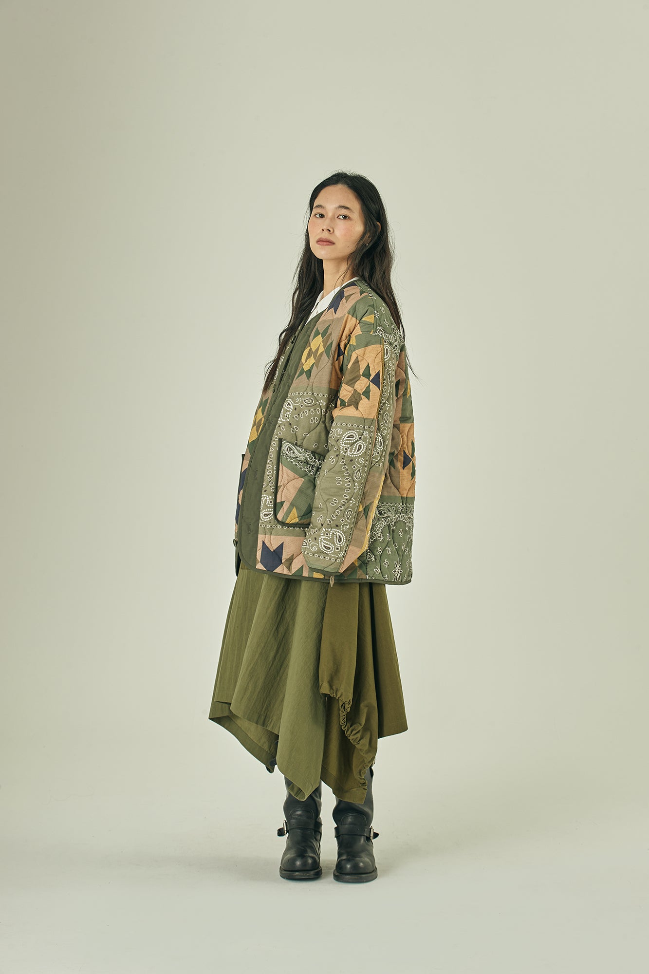 G63101_KH | REVERSIBLE QUILT LONG LINER JACKET-KH【GORT_ゴート】