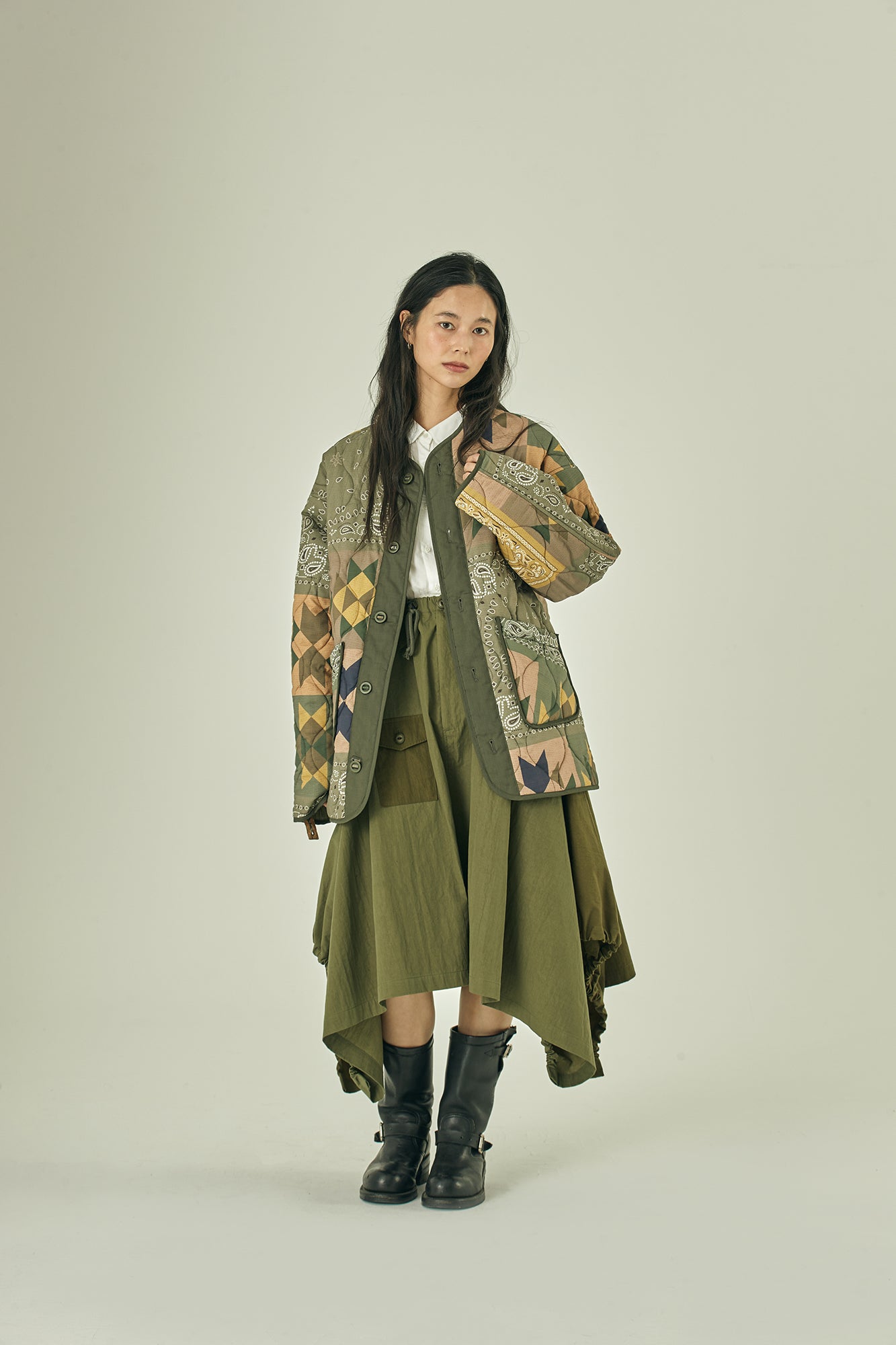 G63101_KH | REVERSIBLE QUILT LONG LINER JACKET-KH【GORT_ゴート】