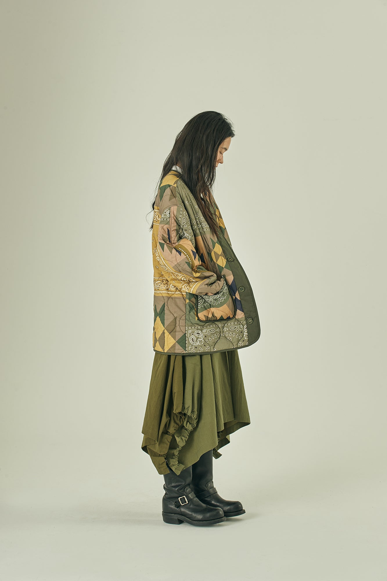 G63101_KH | REVERSIBLE QUILT LONG LINER JACKET-KH【GORT_ゴート】