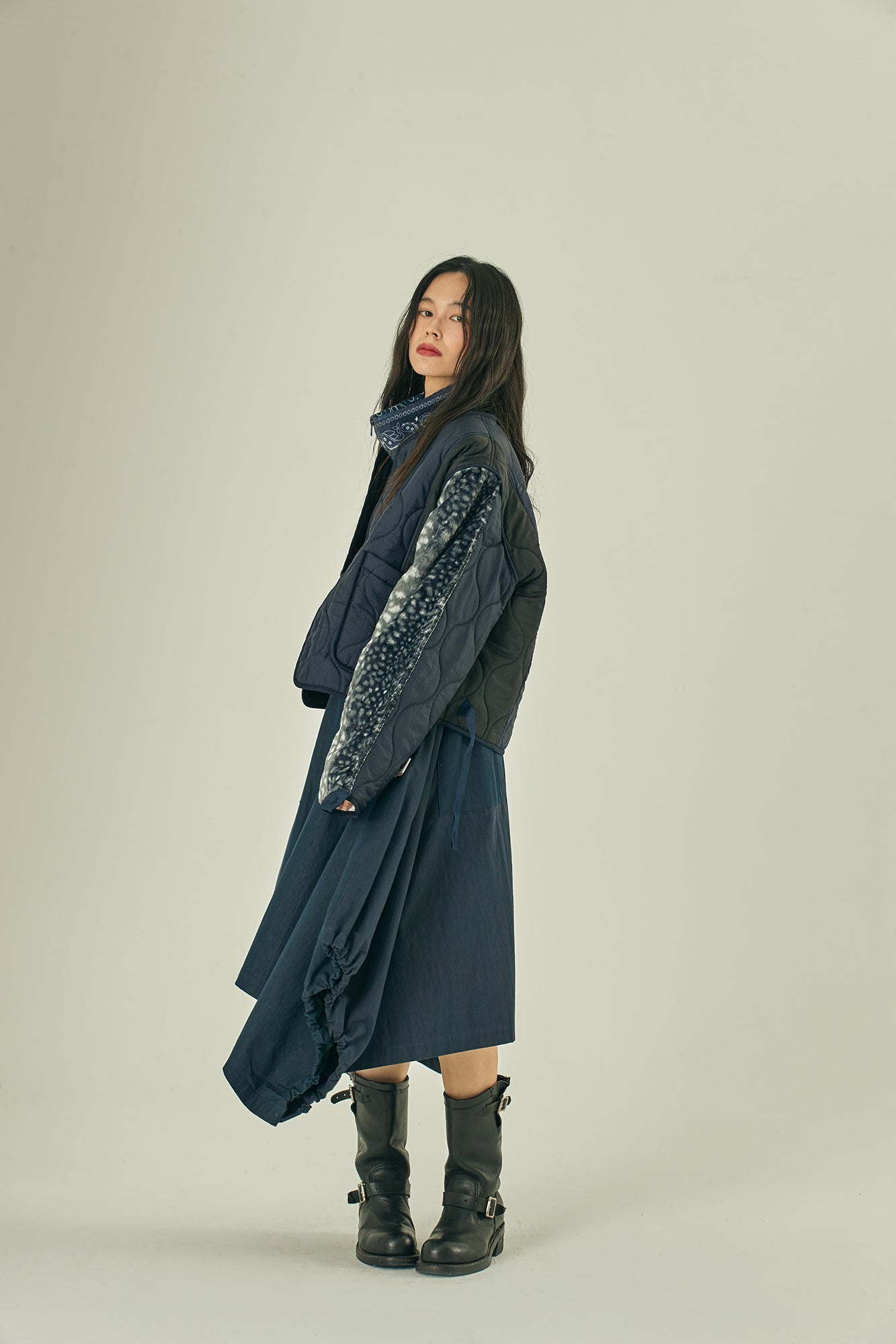 G63301_NV | PATCHWORK OVERALL FISH TAIL SKIRT-NV【GORT_ゴート】