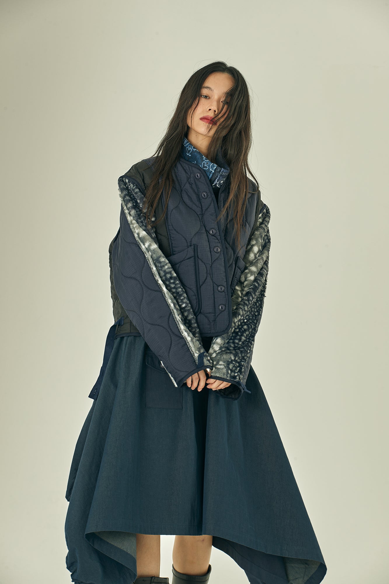 G63301_NV | PATCHWORK OVERALL FISH TAIL SKIRT-NV【GORT_ゴート】