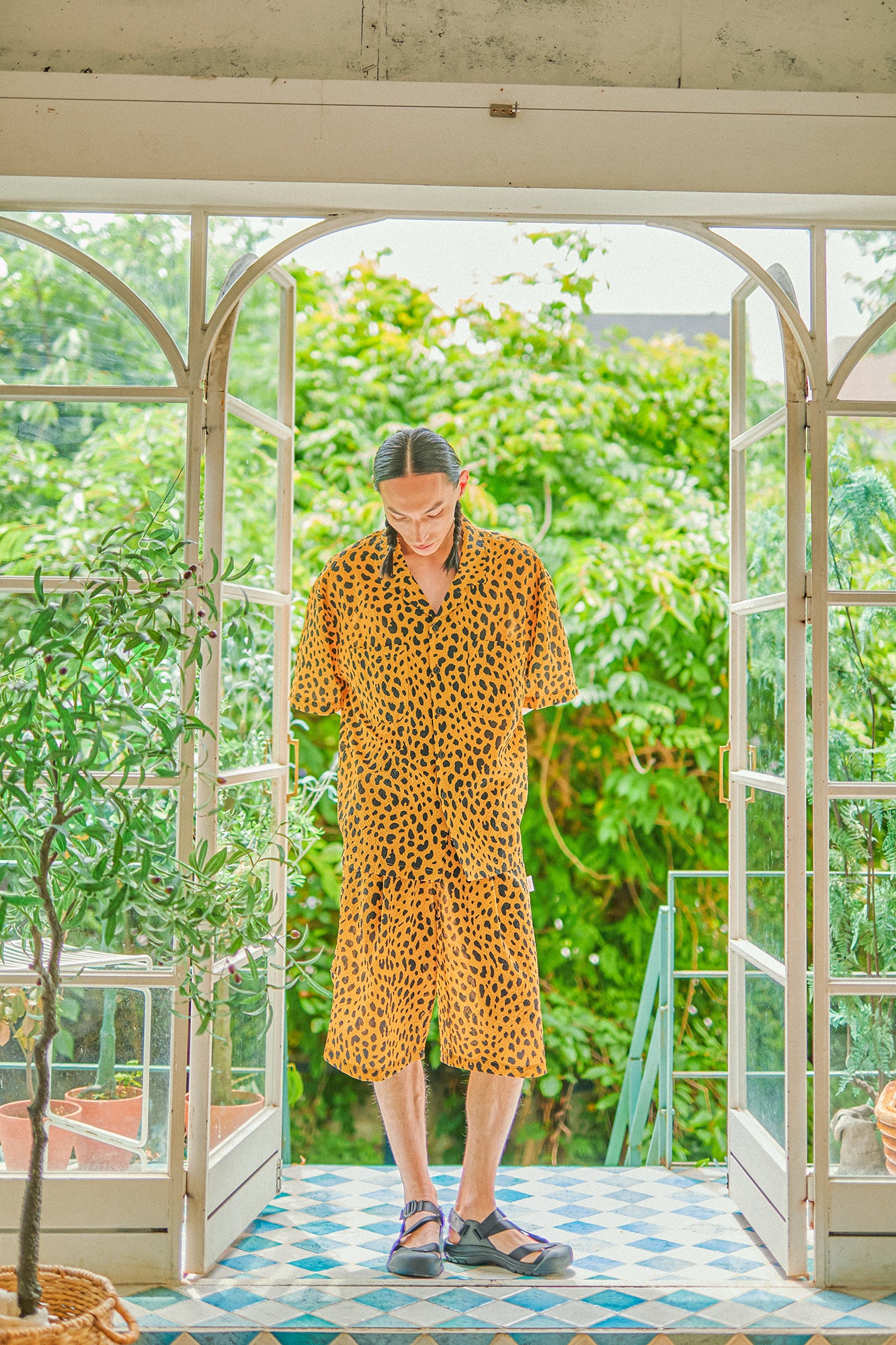 G62302_MU | LEOPARD LONG WIDE SUMMER SHORTS-MU | COlor:Mustard【GORT_ゴート】