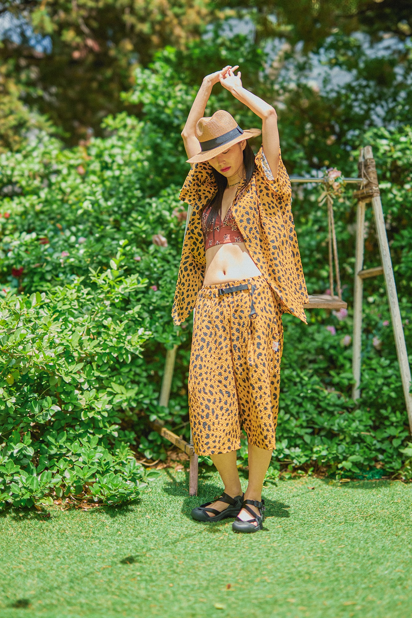 G62302_MU | LEOPARD LONG WIDE SUMMER SHORTS-MU | COlor:Mustard【GORT_ゴート】