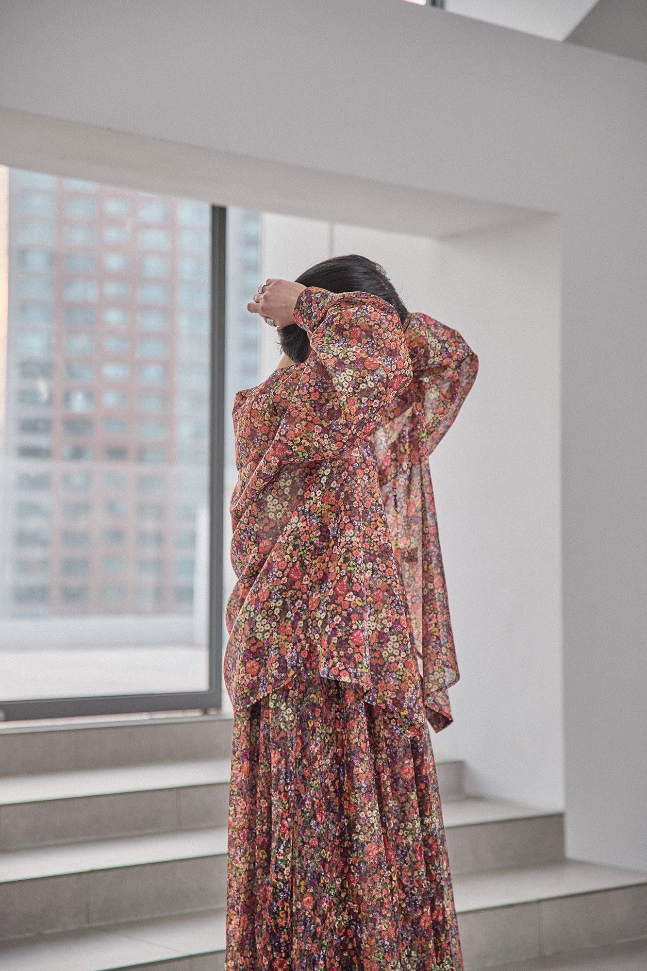G71201_MT.OR | FLOWER SHEER NO COLLAR SHIRT-MT.OR | Color:Orange【GORT_ゴート】