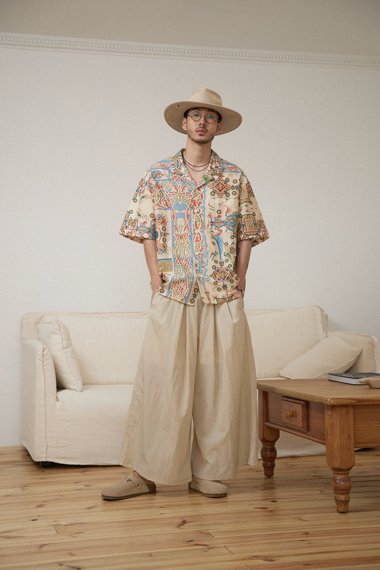 G72303_BG | NYLON WIDE LEG PANTS-BG | Color:Beige【GORT_ゴート】