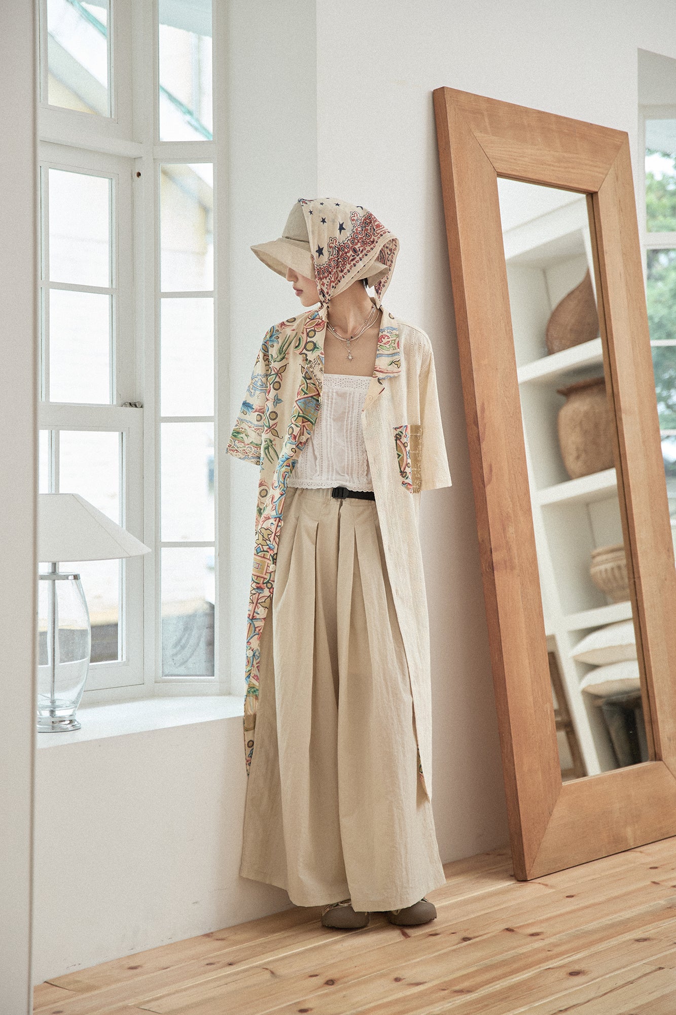 G72303_BG | NYLON WIDE LEG PANTS-BG | Color:Beige【GORT_ゴート】