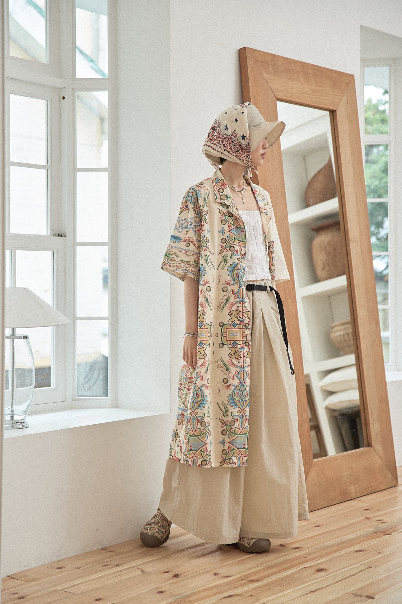 G72303_BG | NYLON WIDE LEG PANTS-BG | Color:Beige【GORT_ゴート】